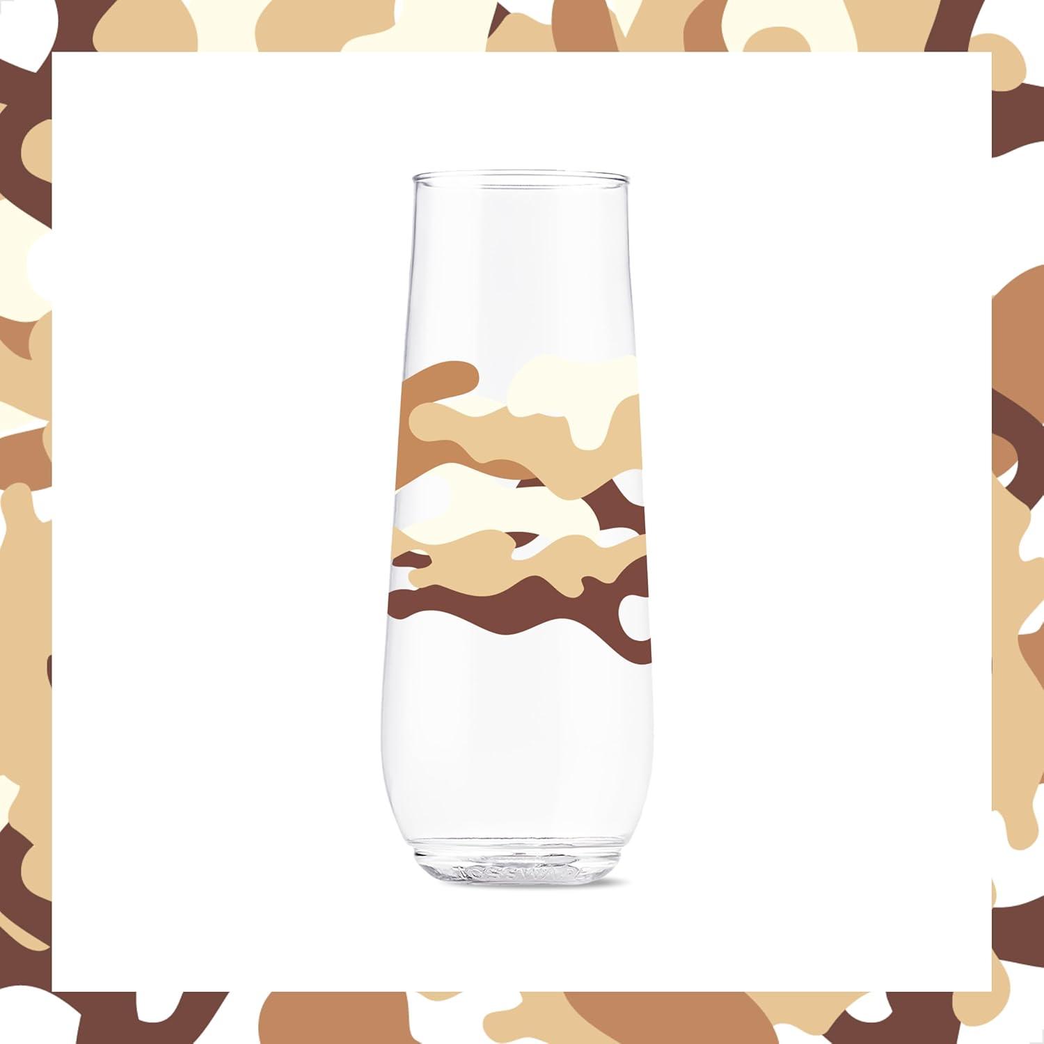 imageTOSSWARE POP 9oz Flute MidCentury Retro Series SET OF 6 Premium Quality Recyclable Unbreakable ampamp Crystal Clear Plastic Printed GlassesCamo