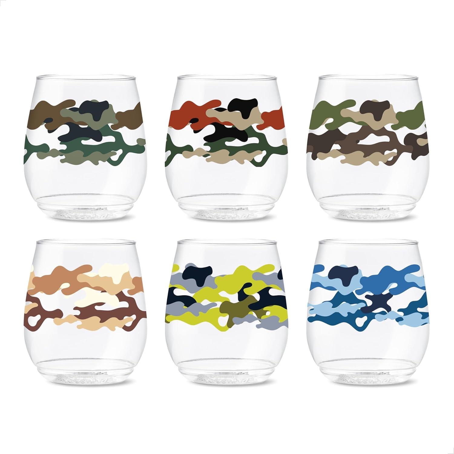 imageTOSSWARE POP 9oz Flute MidCentury Retro Series SET OF 6 Premium Quality Recyclable Unbreakable ampamp Crystal Clear Plastic Printed GlassesCamo