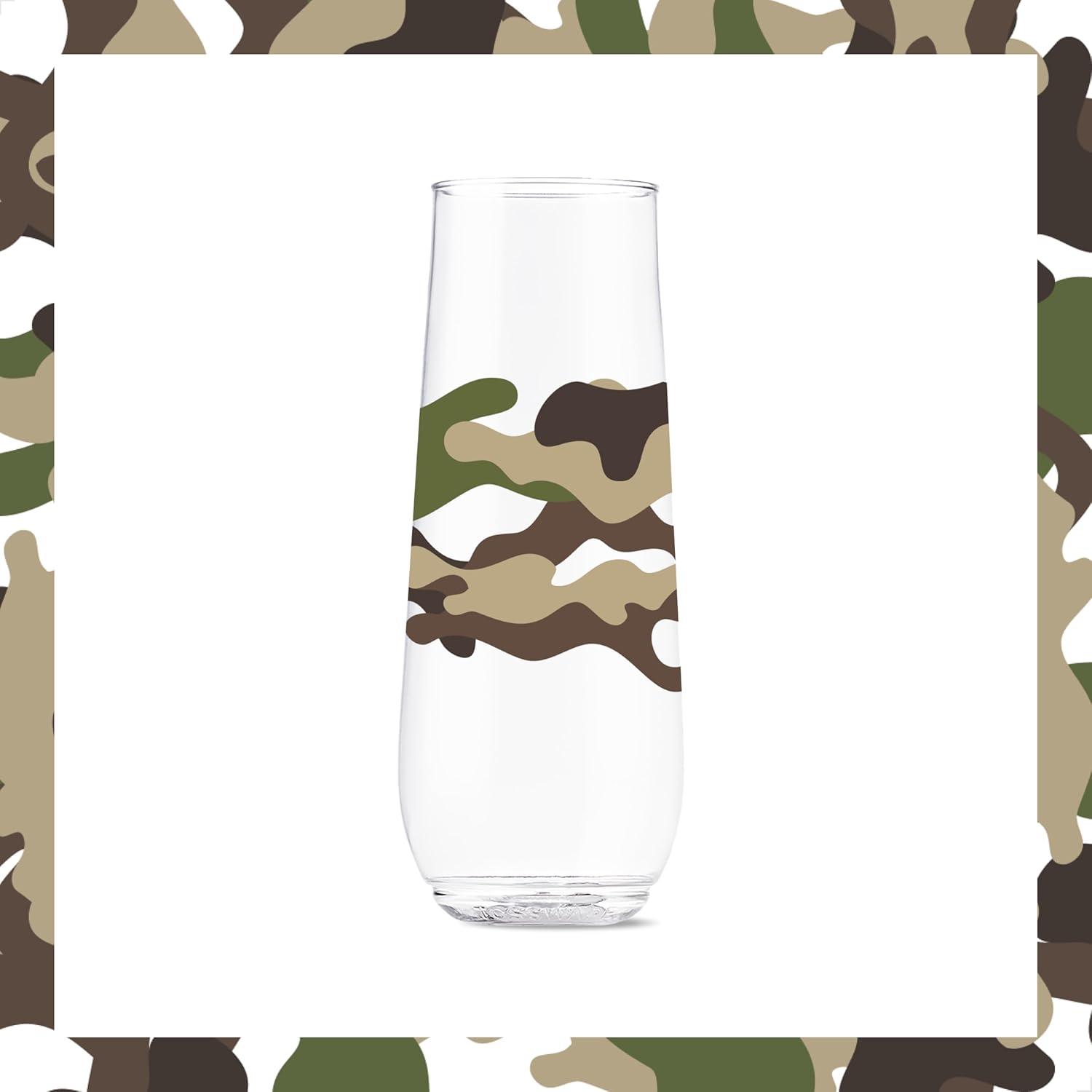 imageTOSSWARE POP 9oz Flute MidCentury Retro Series SET OF 6 Premium Quality Recyclable Unbreakable ampamp Crystal Clear Plastic Printed GlassesCamo