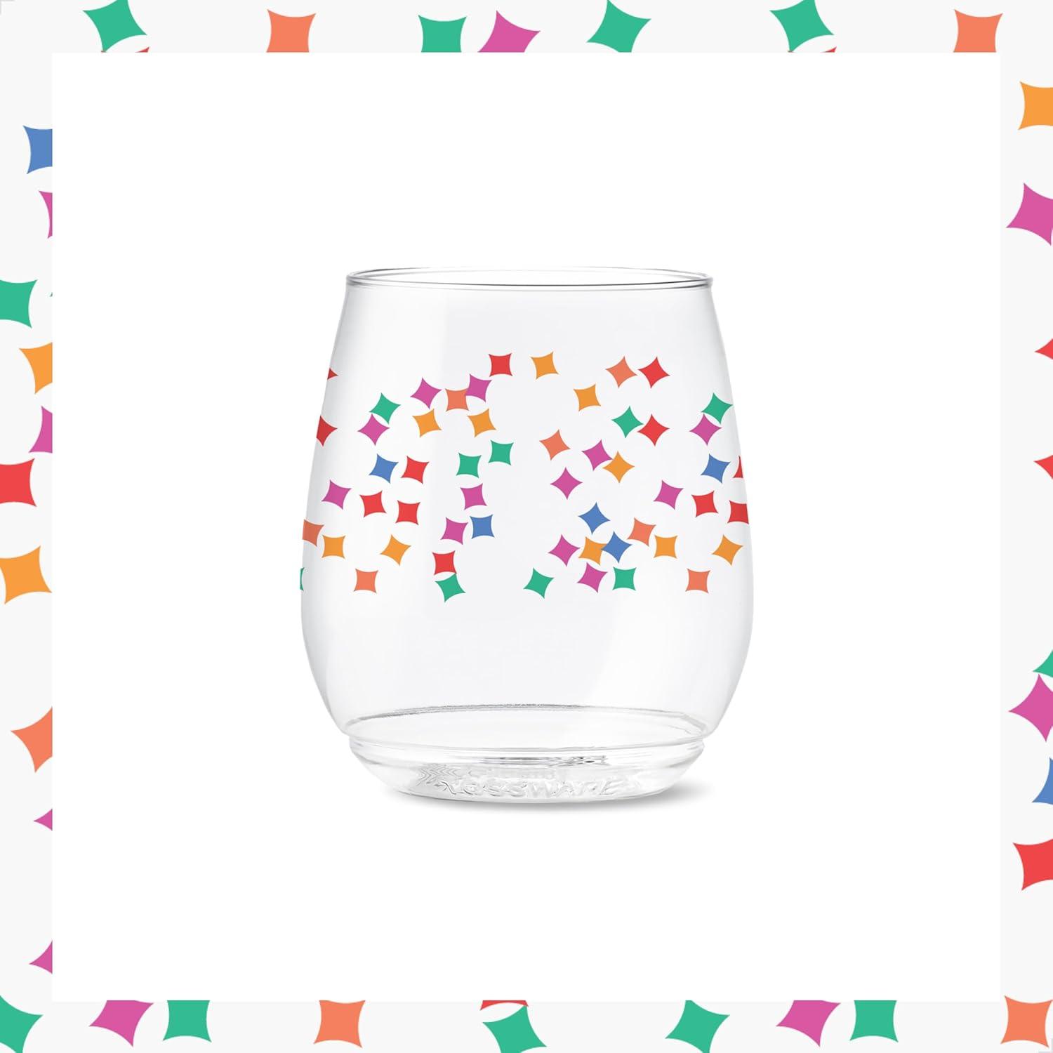 imageTOSSWARE POP 9oz Flute MidCentury Retro Series SET OF 6 Premium Quality Recyclable Unbreakable ampamp Crystal Clear Plastic Printed GlassesConfetti Galore