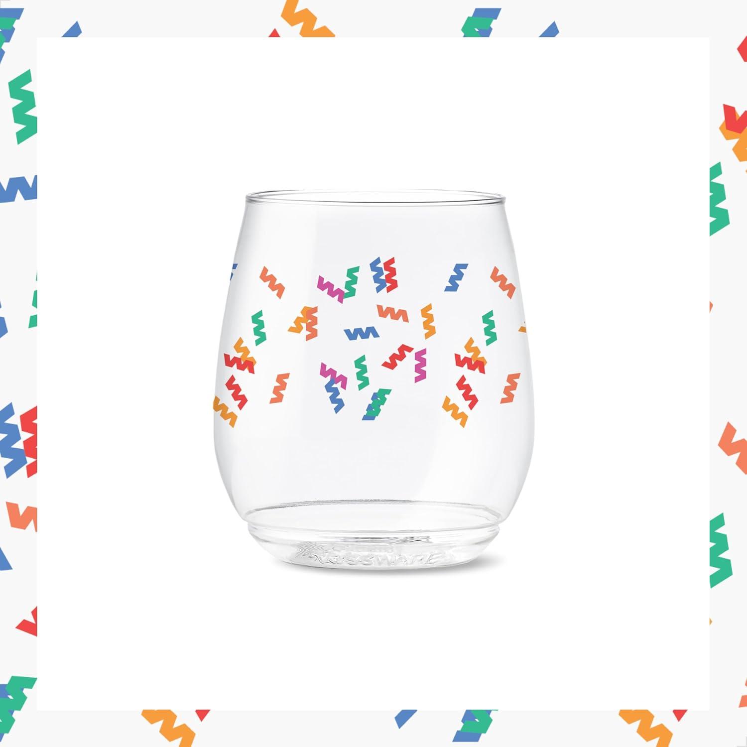 imageTOSSWARE POP 9oz Flute MidCentury Retro Series SET OF 6 Premium Quality Recyclable Unbreakable ampamp Crystal Clear Plastic Printed GlassesConfetti Galore