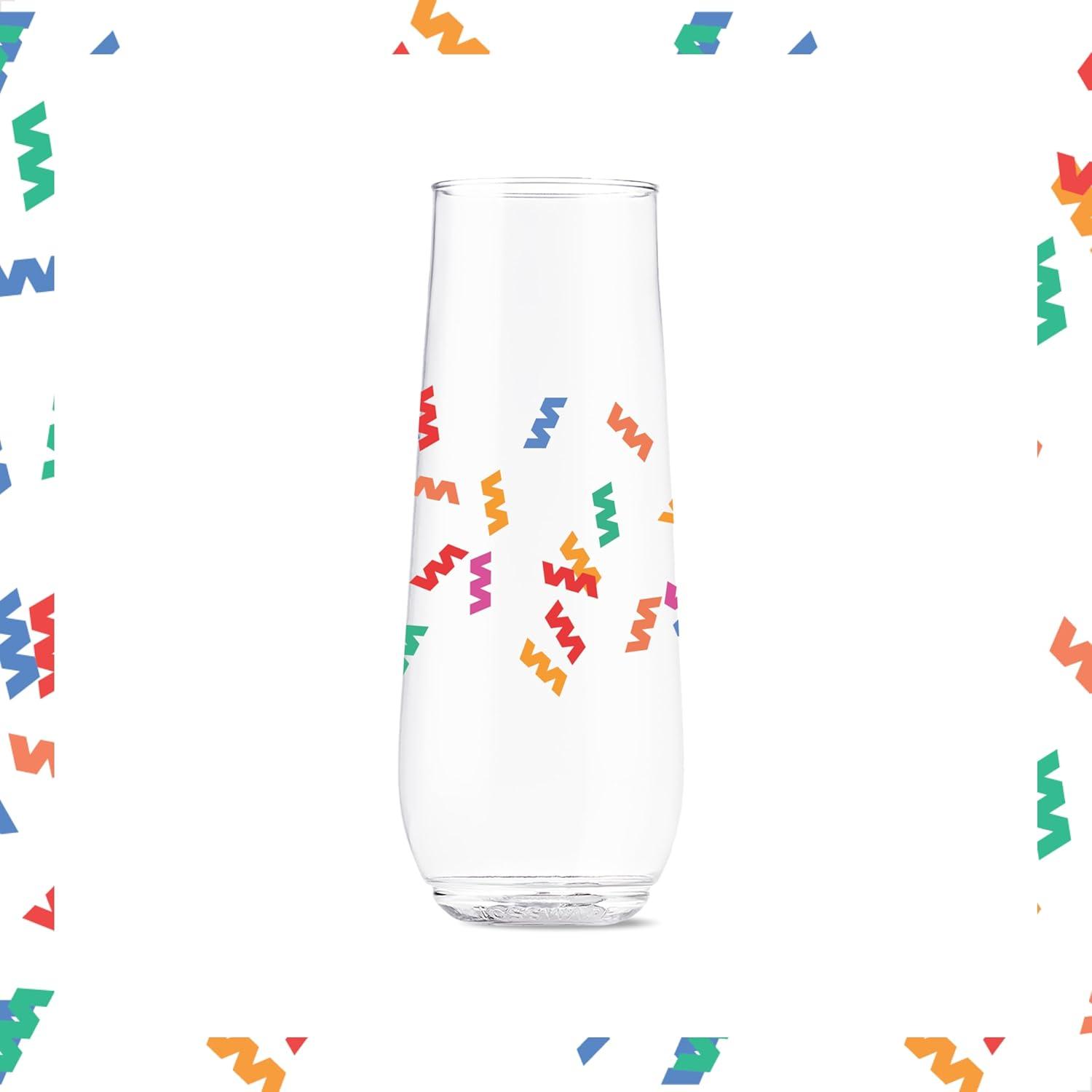 imageTOSSWARE POP 9oz Flute MidCentury Retro Series SET OF 6 Premium Quality Recyclable Unbreakable ampamp Crystal Clear Plastic Printed GlassesConfetti Galore