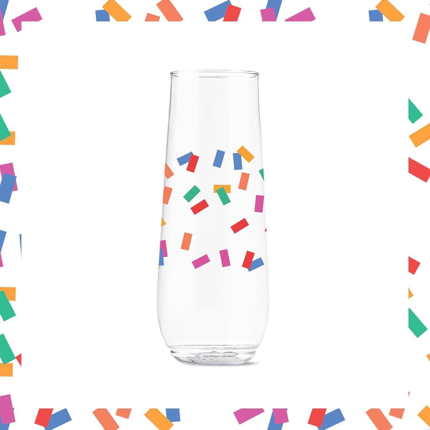 imageTOSSWARE POP 9oz Flute MidCentury Retro Series SET OF 6 Premium Quality Recyclable Unbreakable ampamp Crystal Clear Plastic Printed GlassesConfetti Galore