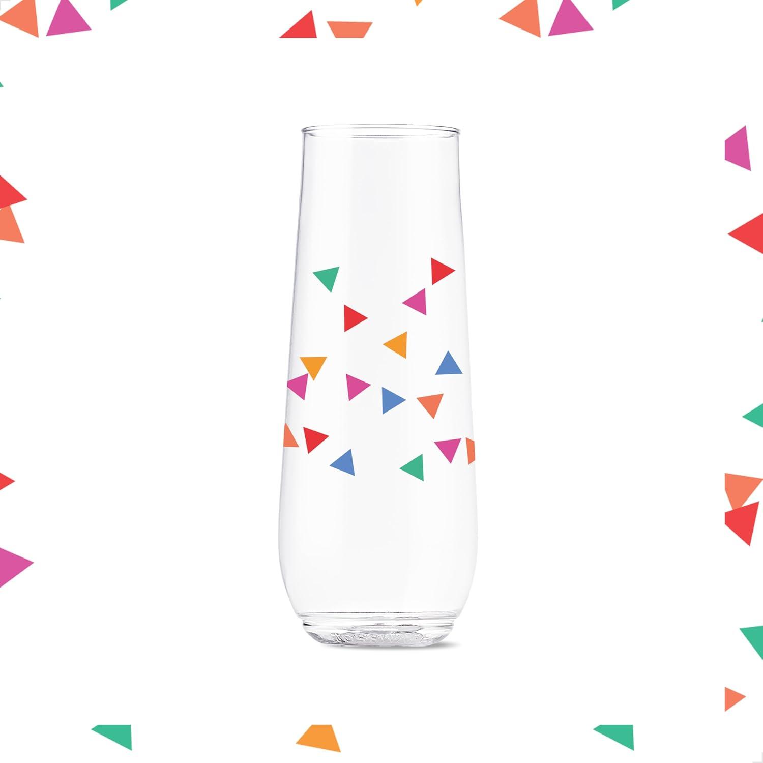 imageTOSSWARE POP 9oz Flute MidCentury Retro Series SET OF 6 Premium Quality Recyclable Unbreakable ampamp Crystal Clear Plastic Printed GlassesConfetti Galore