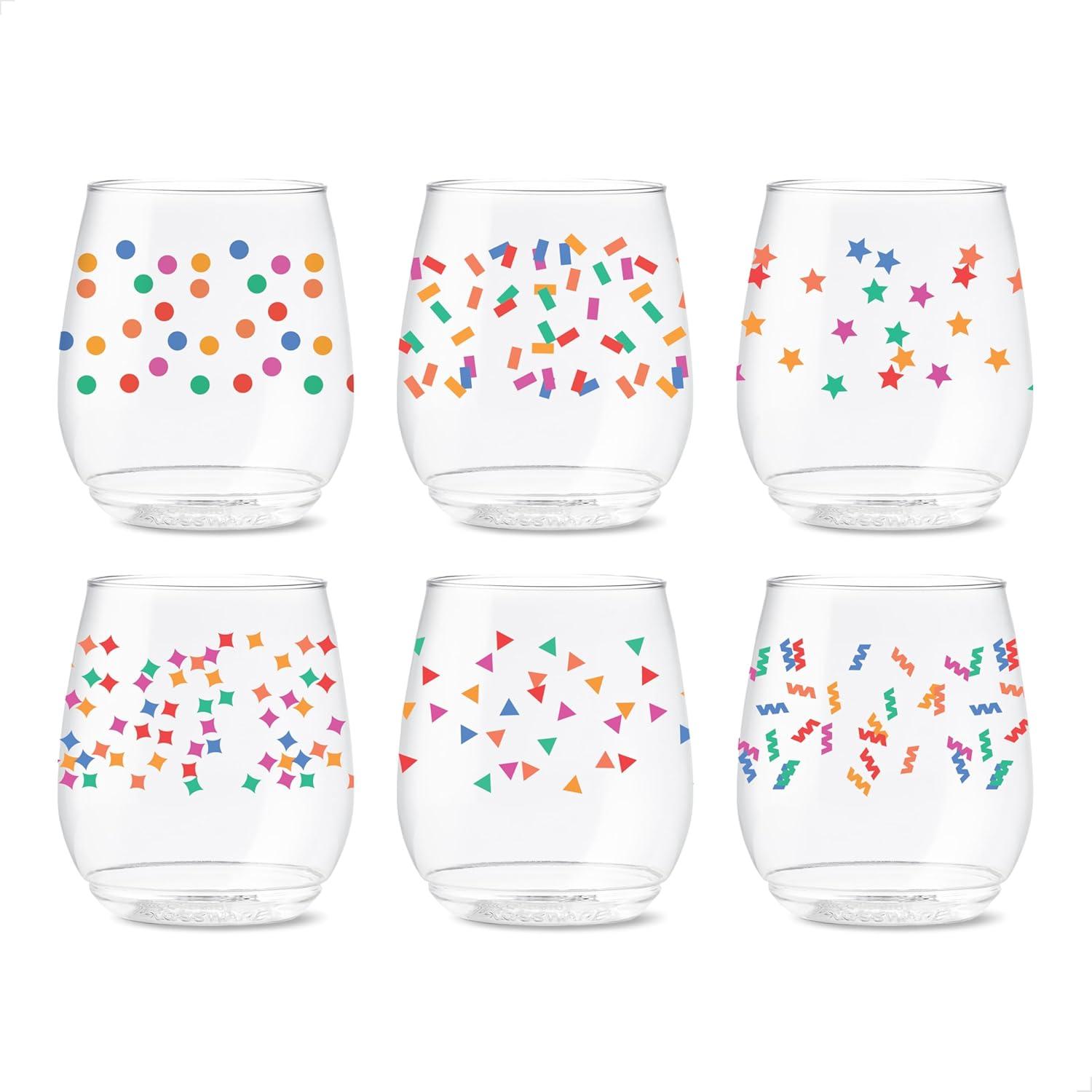 imageTOSSWARE POP 9oz Flute MidCentury Retro Series SET OF 6 Premium Quality Recyclable Unbreakable ampamp Crystal Clear Plastic Printed GlassesConfetti Galore