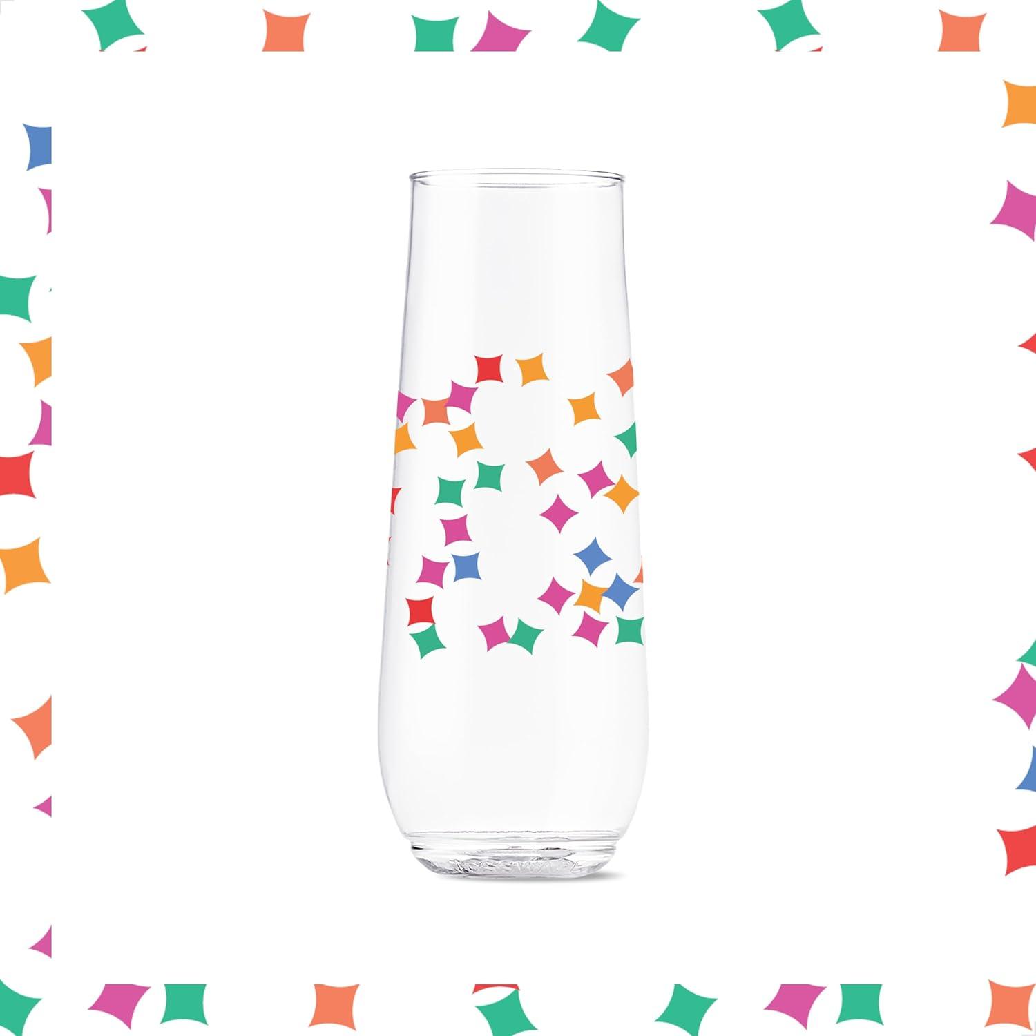imageTOSSWARE POP 9oz Flute MidCentury Retro Series SET OF 6 Premium Quality Recyclable Unbreakable ampamp Crystal Clear Plastic Printed GlassesConfetti Galore