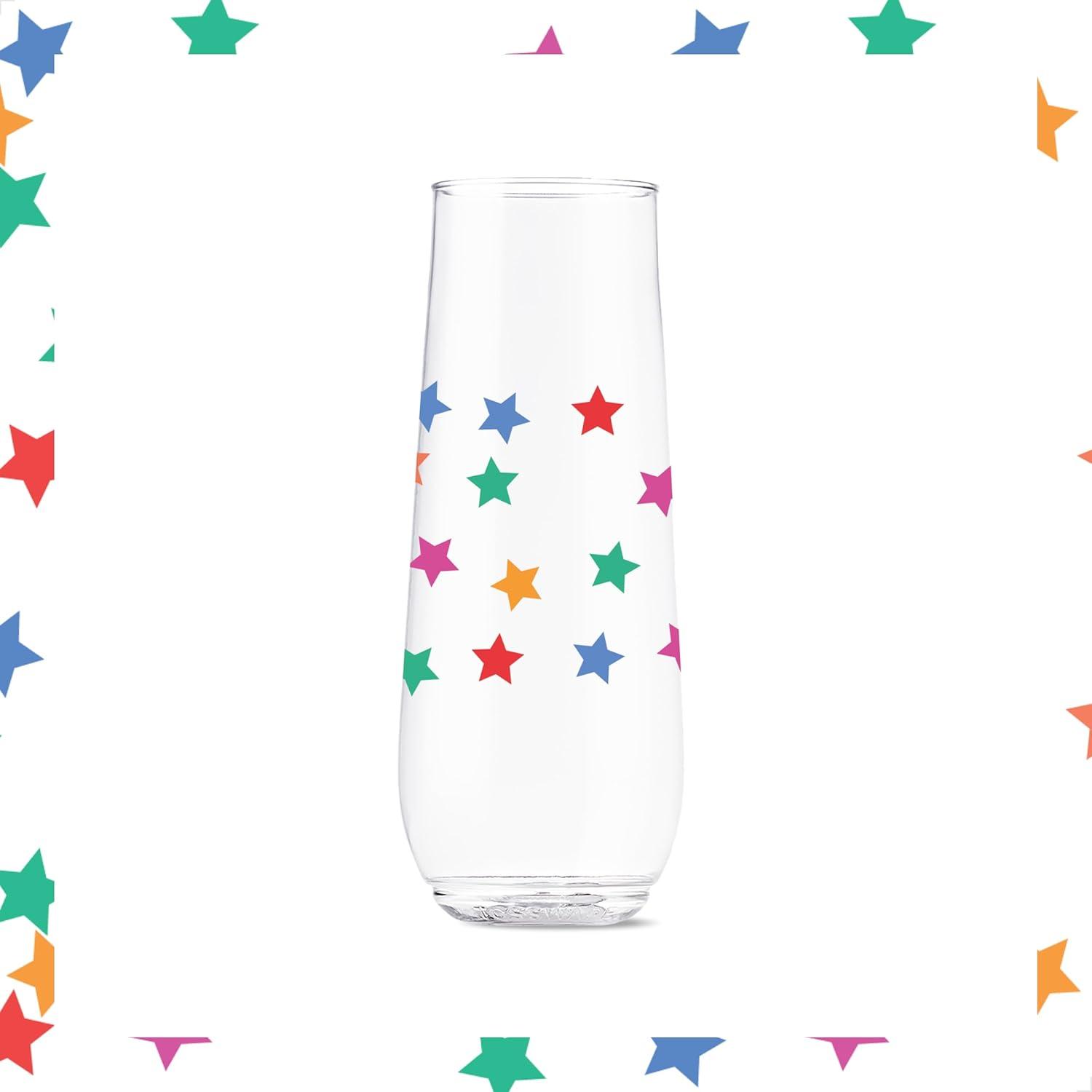 imageTOSSWARE POP 9oz Flute MidCentury Retro Series SET OF 6 Premium Quality Recyclable Unbreakable ampamp Crystal Clear Plastic Printed GlassesConfetti Galore