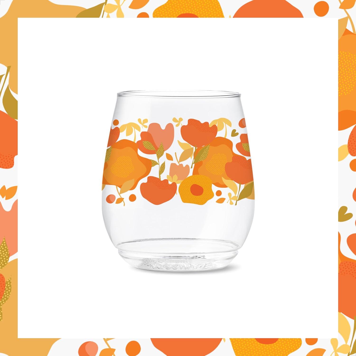 imageTOSSWARE POP 9oz Flute MidCentury Retro Series SET OF 6 Premium Quality Recyclable Unbreakable ampamp Crystal Clear Plastic Printed GlassesCrimson Blooms