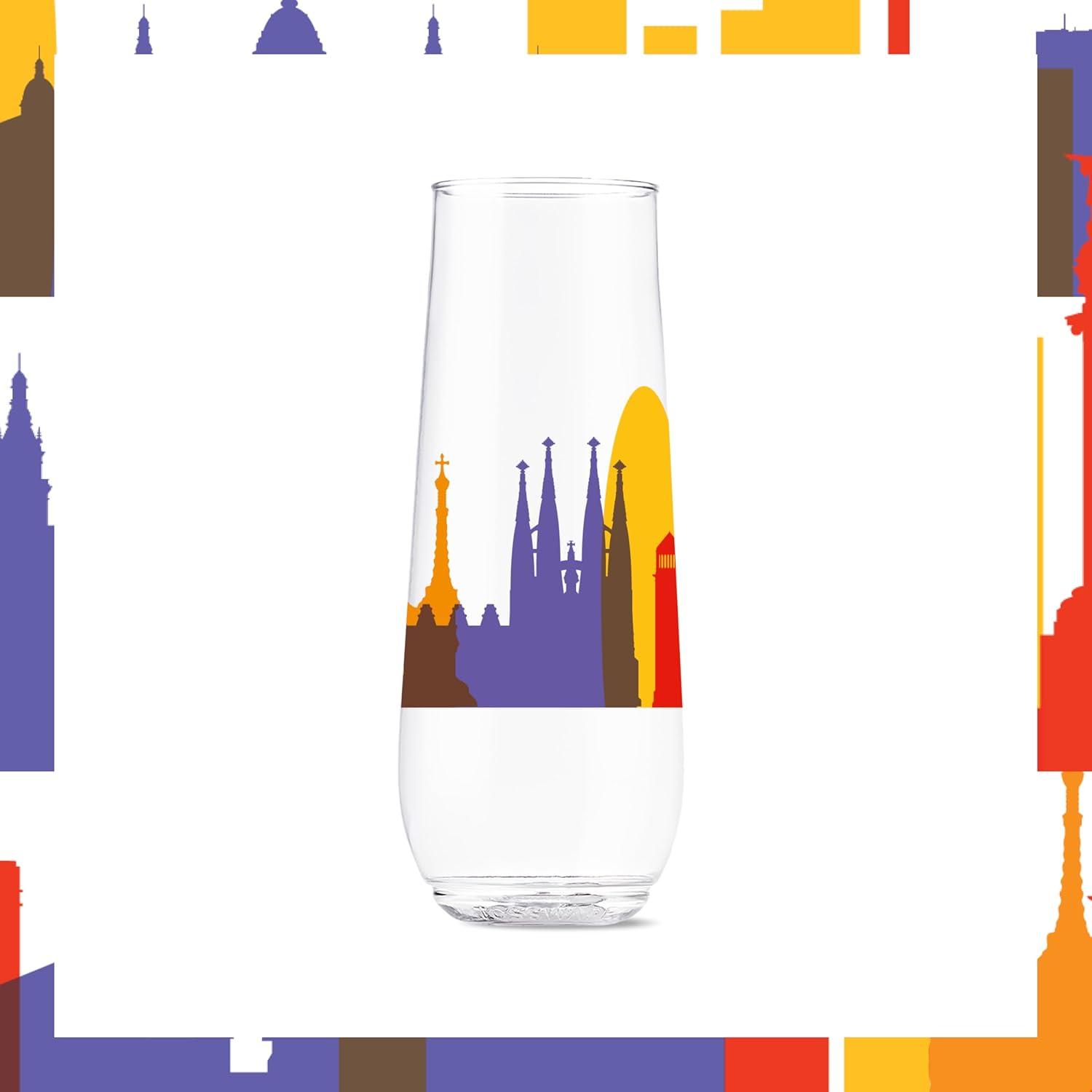 imageTOSSWARE POP 9oz Flute MidCentury Retro Series SET OF 6 Premium Quality Recyclable Unbreakable ampamp Crystal Clear Plastic Printed GlassesEuropean Odyssey