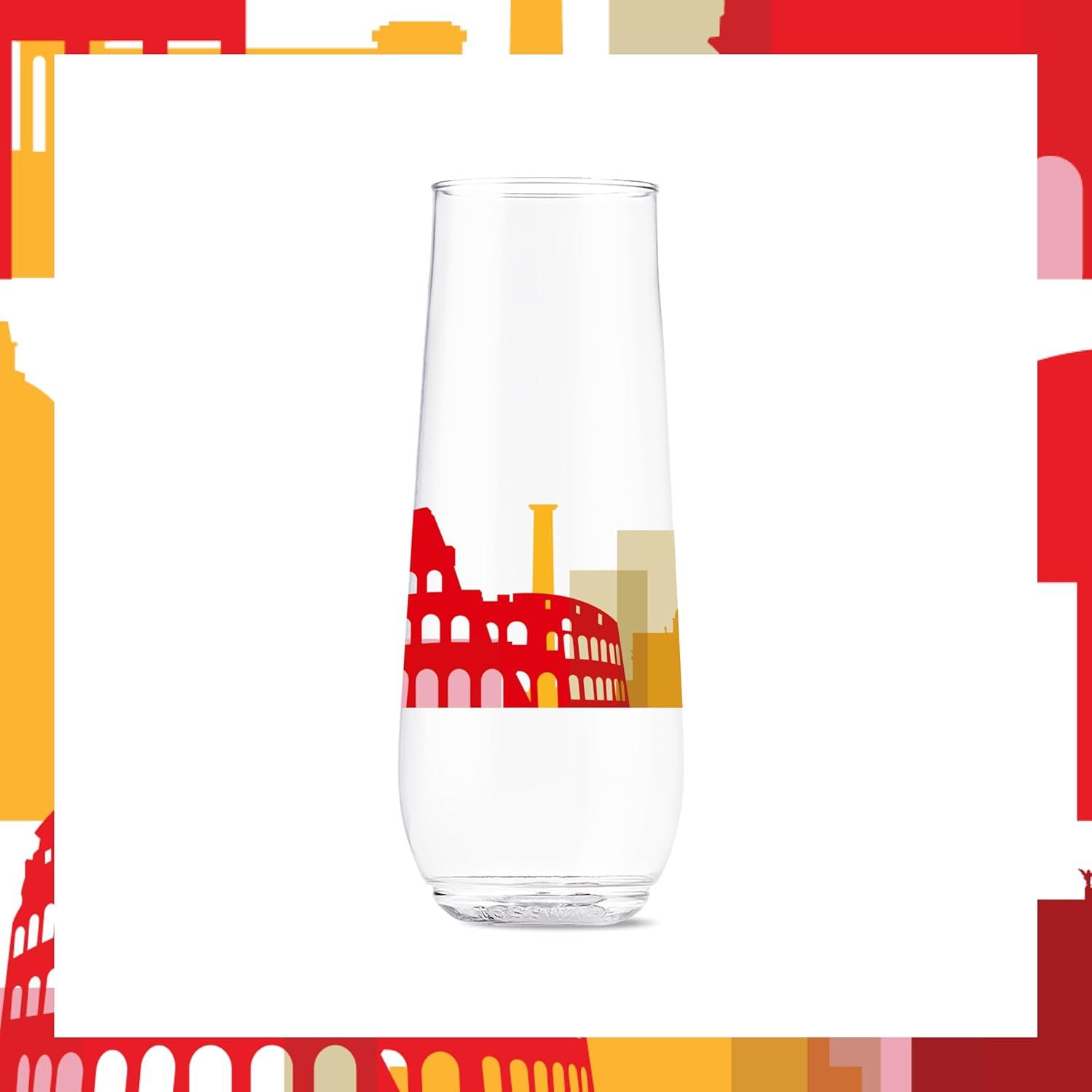 imageTOSSWARE POP 9oz Flute MidCentury Retro Series SET OF 6 Premium Quality Recyclable Unbreakable ampamp Crystal Clear Plastic Printed GlassesEuropean Odyssey