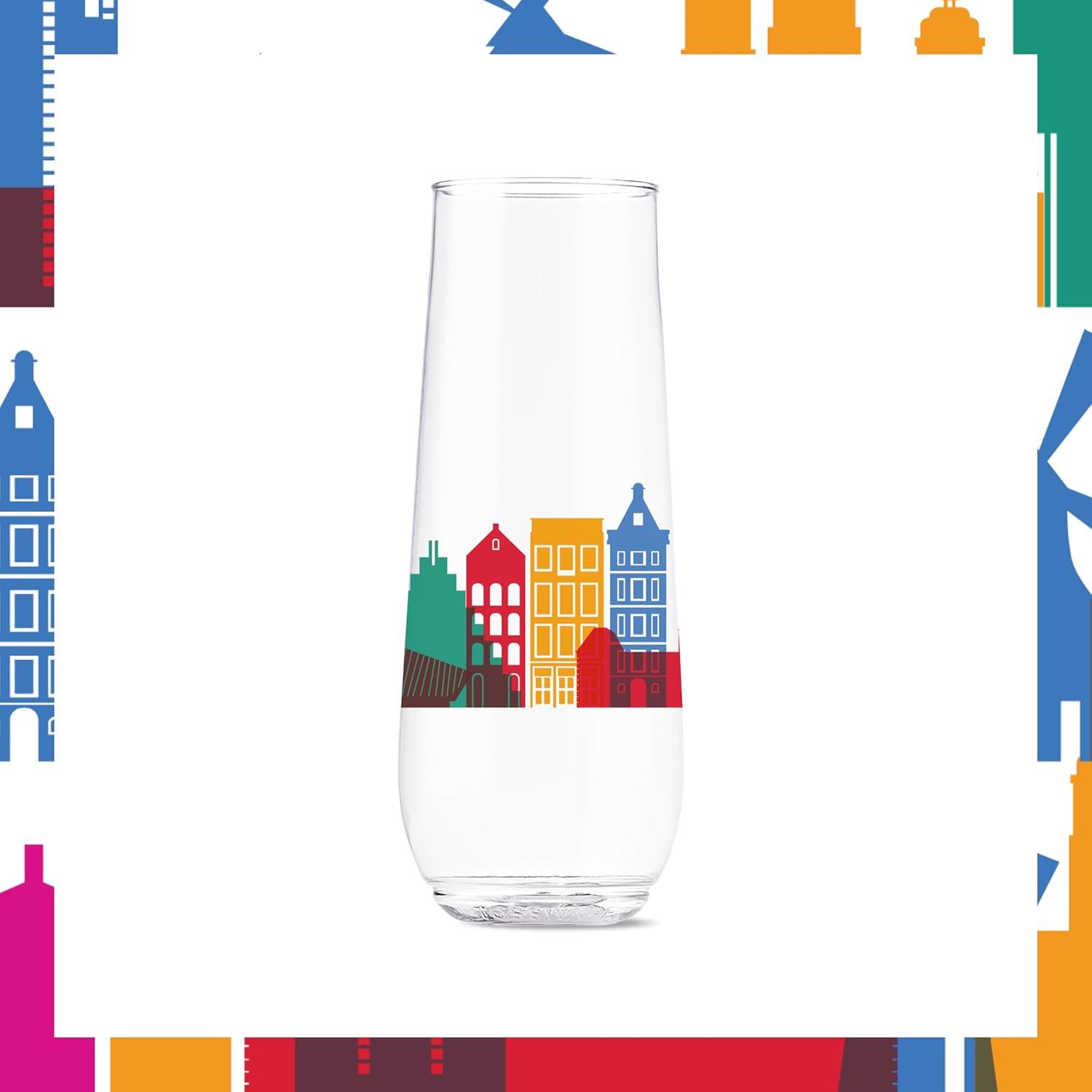 imageTOSSWARE POP 9oz Flute MidCentury Retro Series SET OF 6 Premium Quality Recyclable Unbreakable ampamp Crystal Clear Plastic Printed GlassesEuropean Odyssey