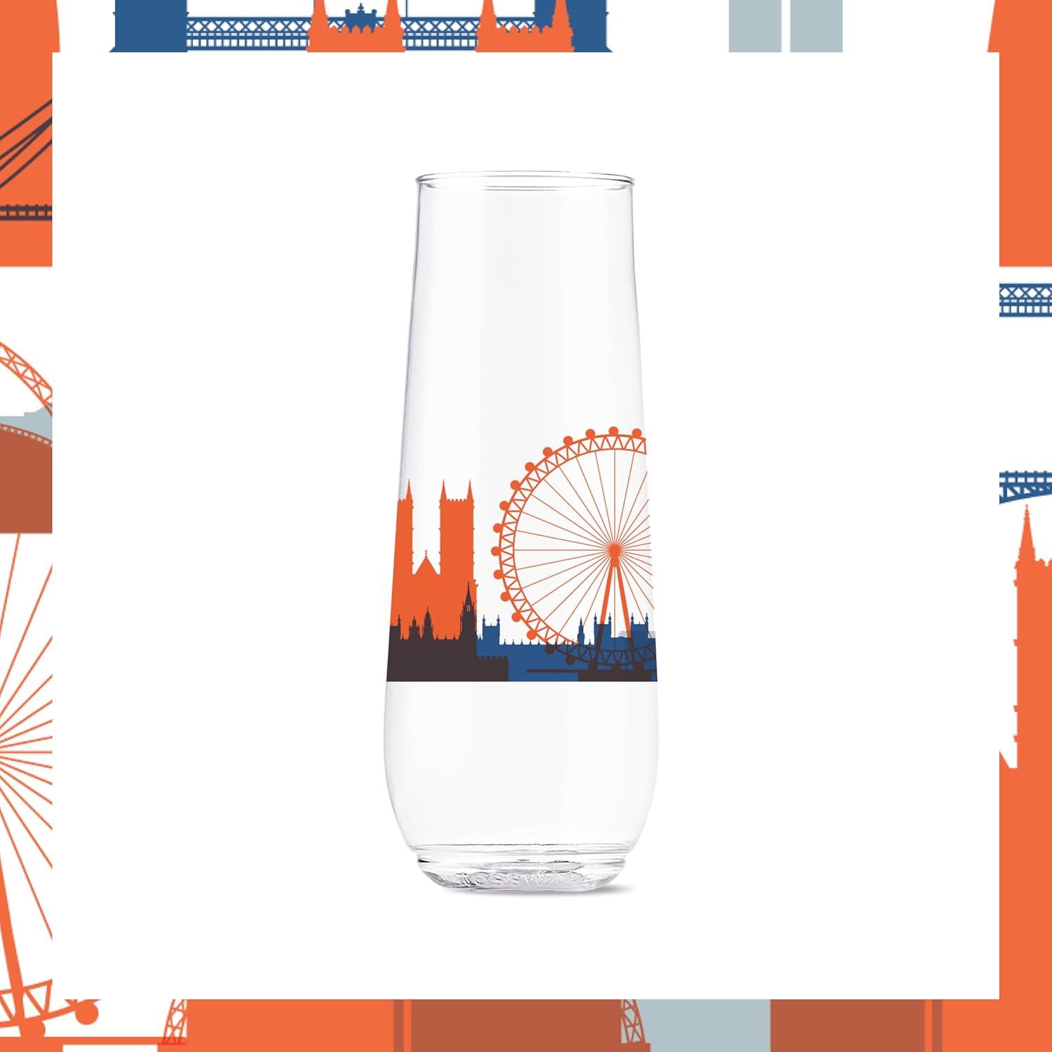 imageTOSSWARE POP 9oz Flute MidCentury Retro Series SET OF 6 Premium Quality Recyclable Unbreakable ampamp Crystal Clear Plastic Printed GlassesEuropean Odyssey