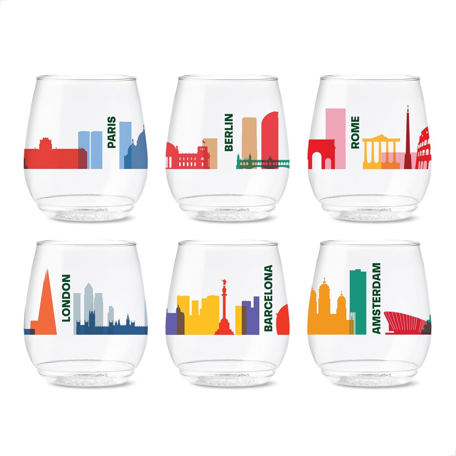 imageTOSSWARE POP 9oz Flute MidCentury Retro Series SET OF 6 Premium Quality Recyclable Unbreakable ampamp Crystal Clear Plastic Printed GlassesEuropean Odyssey