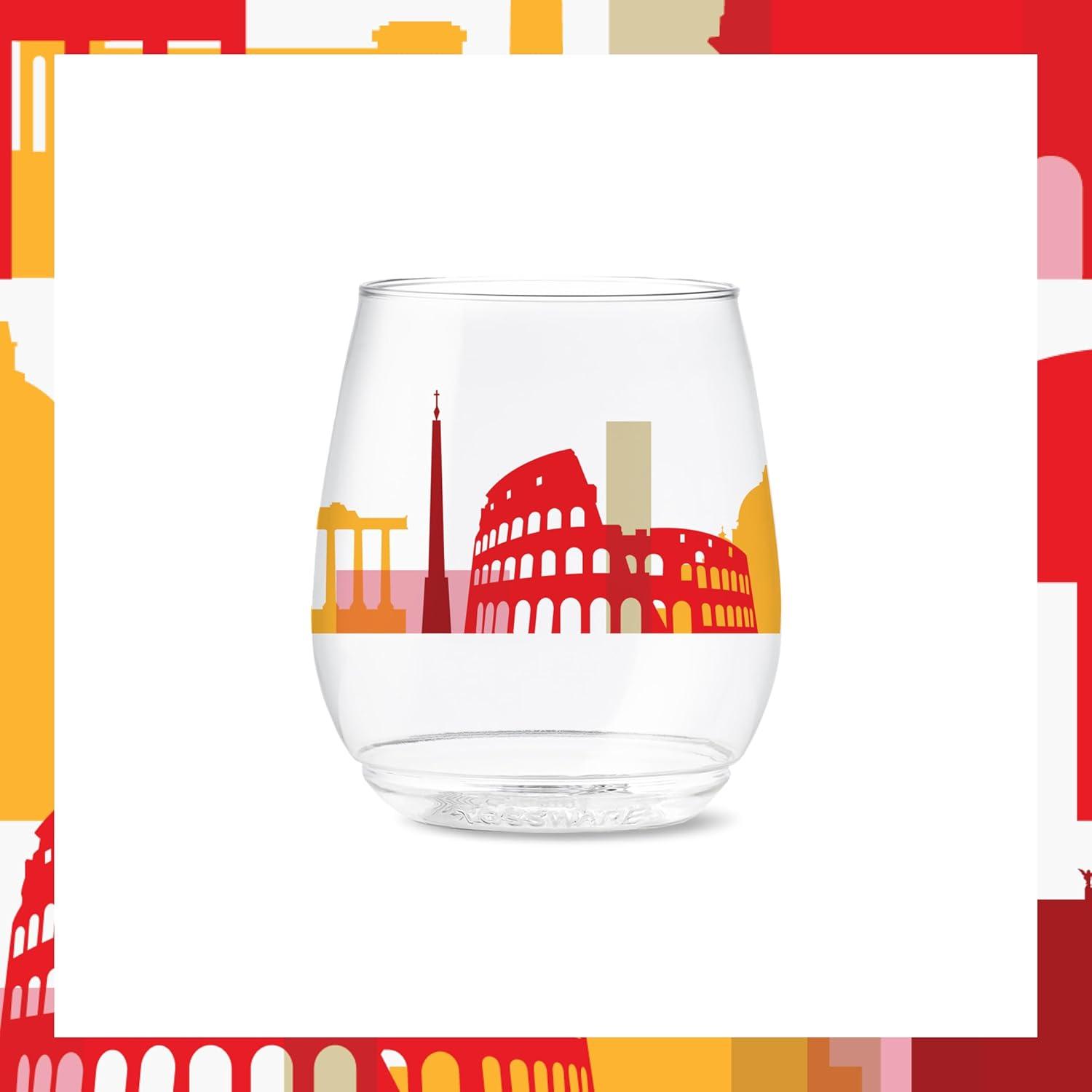 imageTOSSWARE POP 9oz Flute MidCentury Retro Series SET OF 6 Premium Quality Recyclable Unbreakable ampamp Crystal Clear Plastic Printed GlassesEuropean Odyssey