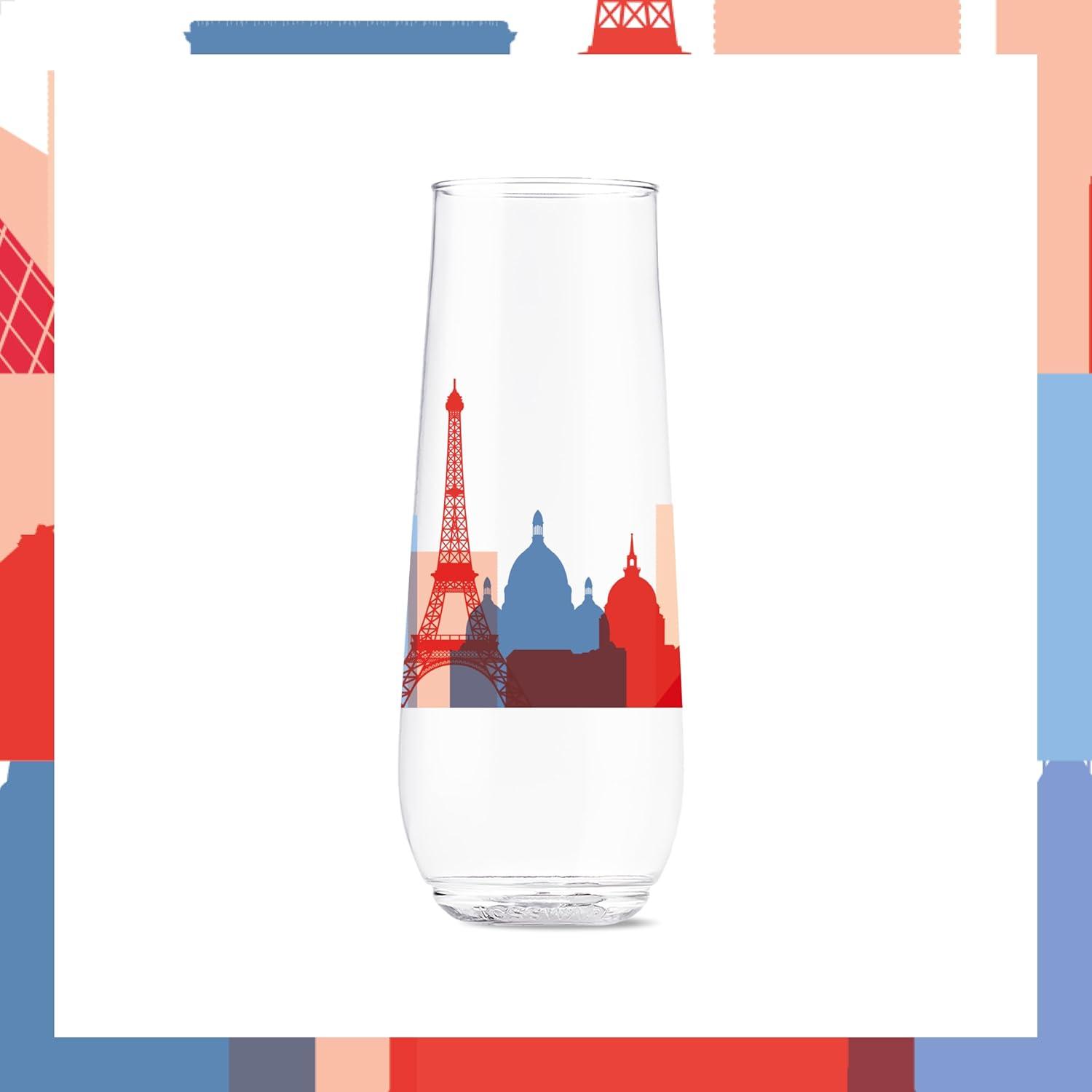 imageTOSSWARE POP 9oz Flute MidCentury Retro Series SET OF 6 Premium Quality Recyclable Unbreakable ampamp Crystal Clear Plastic Printed GlassesEuropean Odyssey