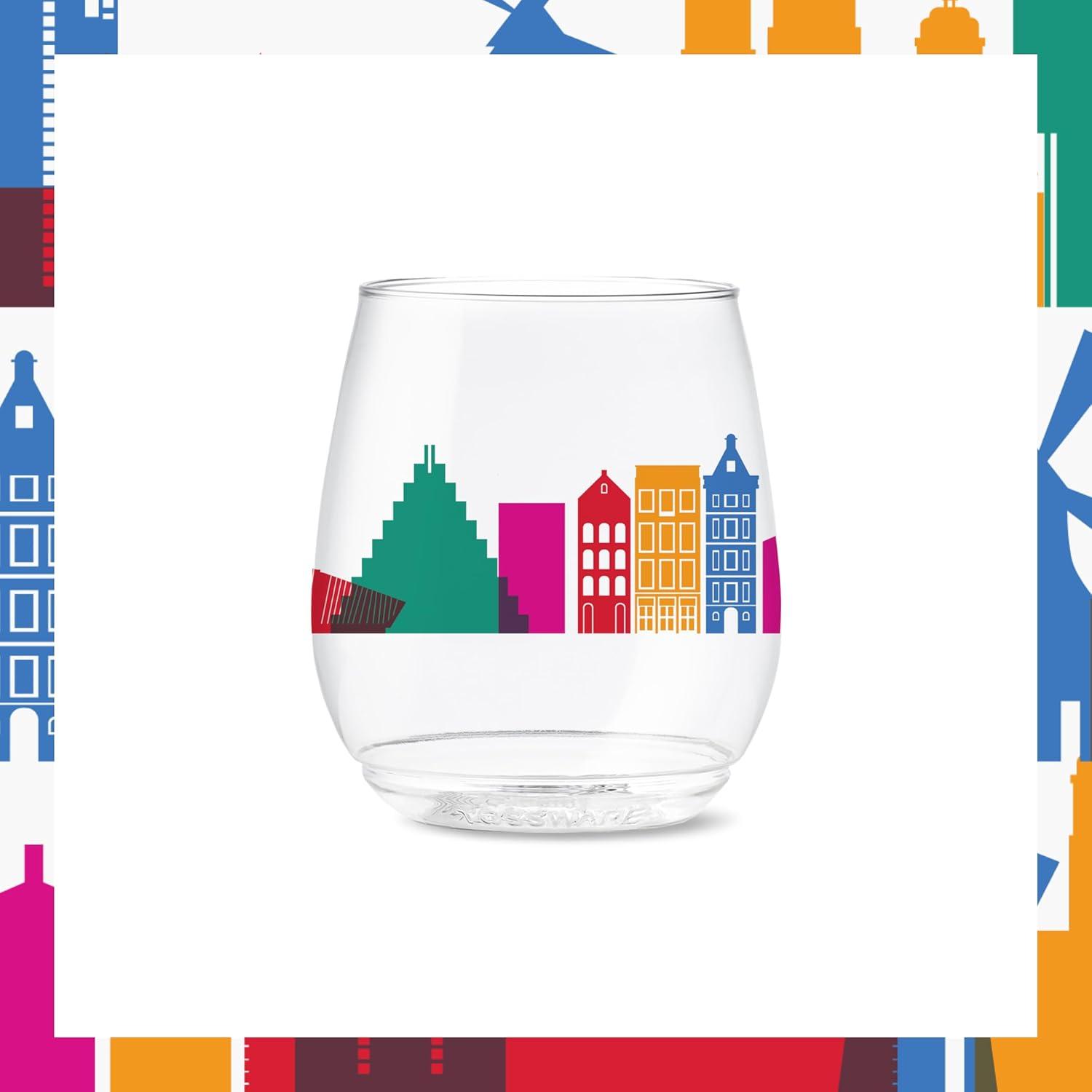 imageTOSSWARE POP 9oz Flute MidCentury Retro Series SET OF 6 Premium Quality Recyclable Unbreakable ampamp Crystal Clear Plastic Printed GlassesEuropean Odyssey