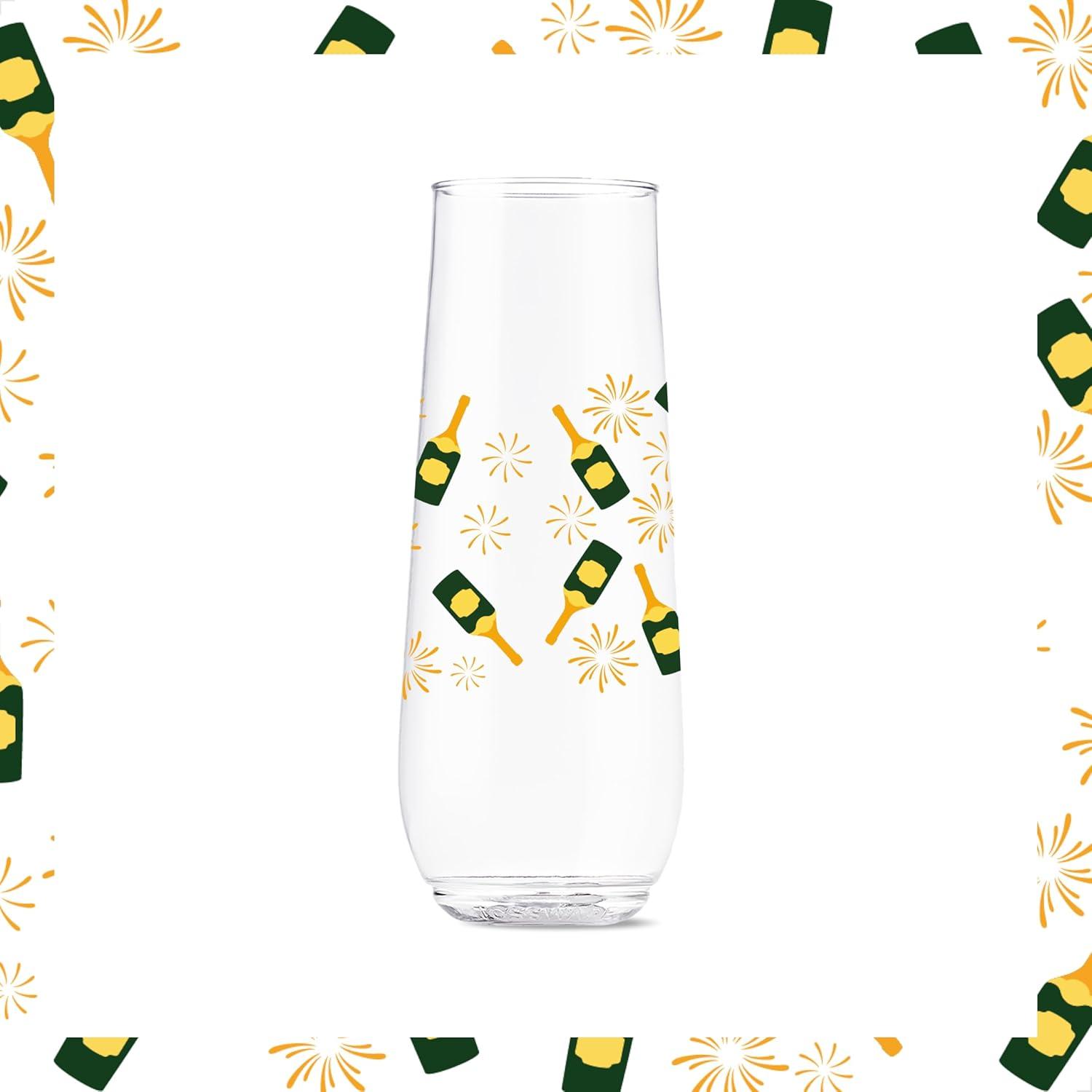 imageTOSSWARE POP 9oz Flute MidCentury Retro Series SET OF 6 Premium Quality Recyclable Unbreakable ampamp Crystal Clear Plastic Printed GlassesFestive Bliss