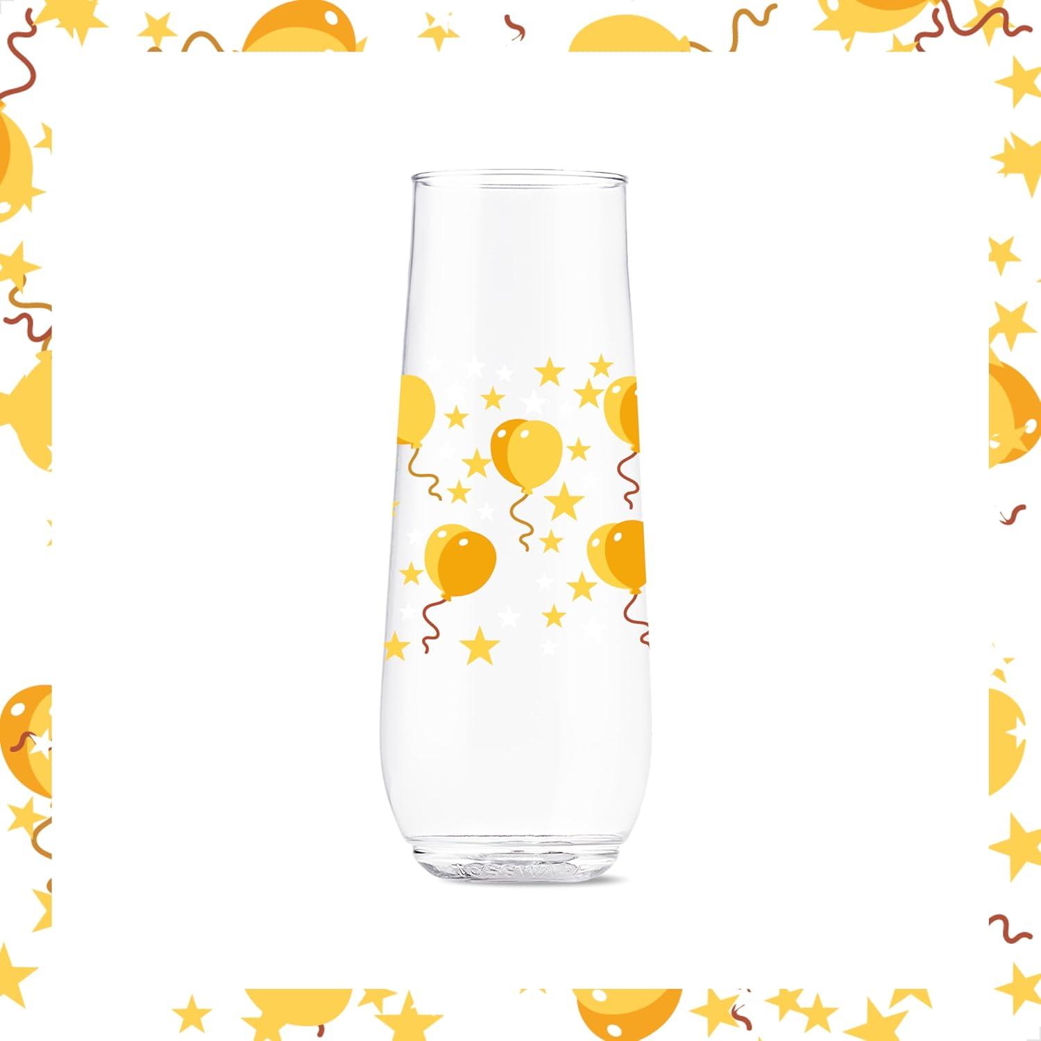 imageTOSSWARE POP 9oz Flute MidCentury Retro Series SET OF 6 Premium Quality Recyclable Unbreakable ampamp Crystal Clear Plastic Printed GlassesFestive Bliss