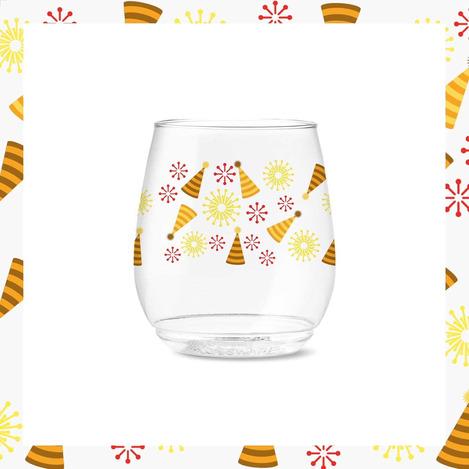 imageTOSSWARE POP 9oz Flute MidCentury Retro Series SET OF 6 Premium Quality Recyclable Unbreakable ampamp Crystal Clear Plastic Printed GlassesFestive Bliss