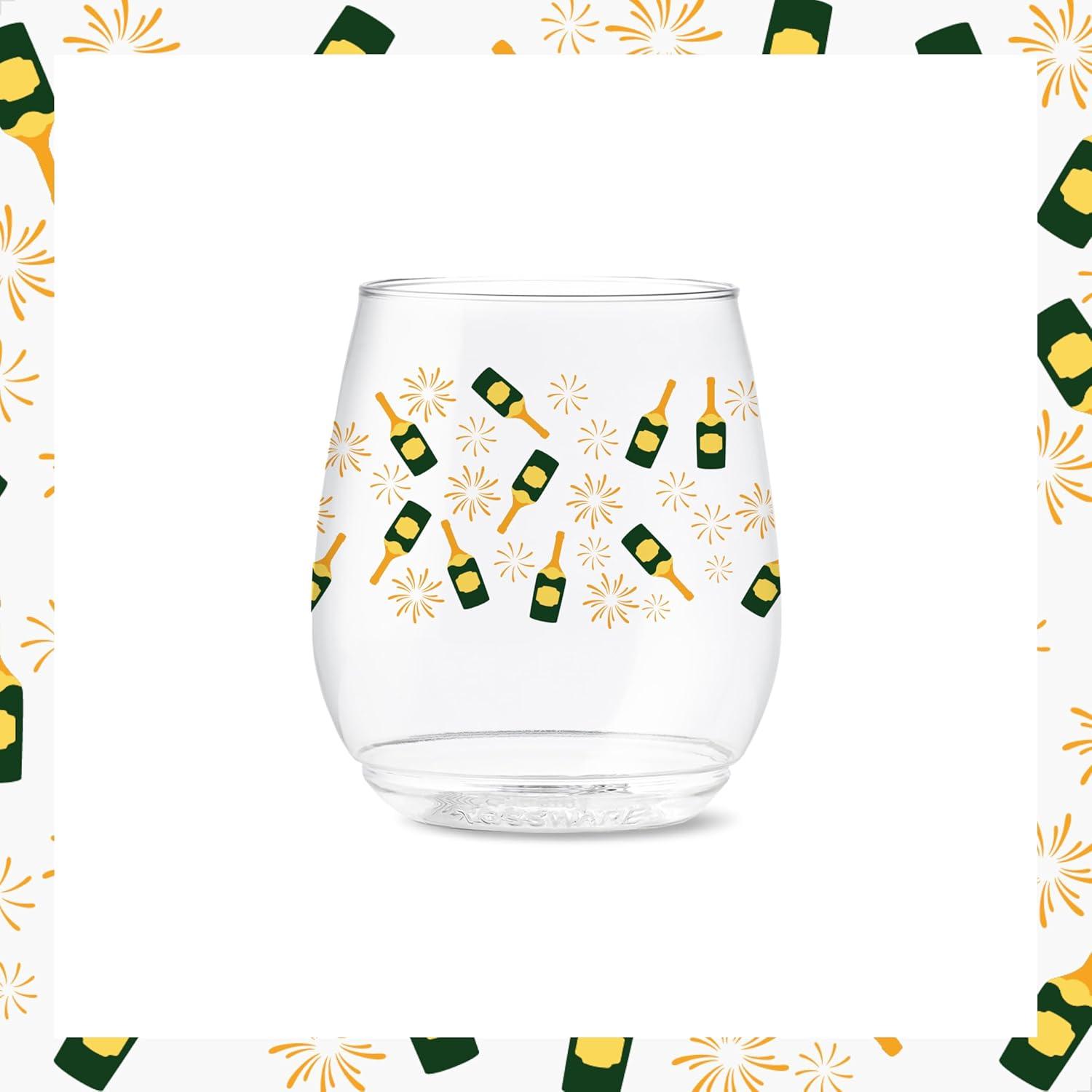 imageTOSSWARE POP 9oz Flute MidCentury Retro Series SET OF 6 Premium Quality Recyclable Unbreakable ampamp Crystal Clear Plastic Printed GlassesFestive Bliss