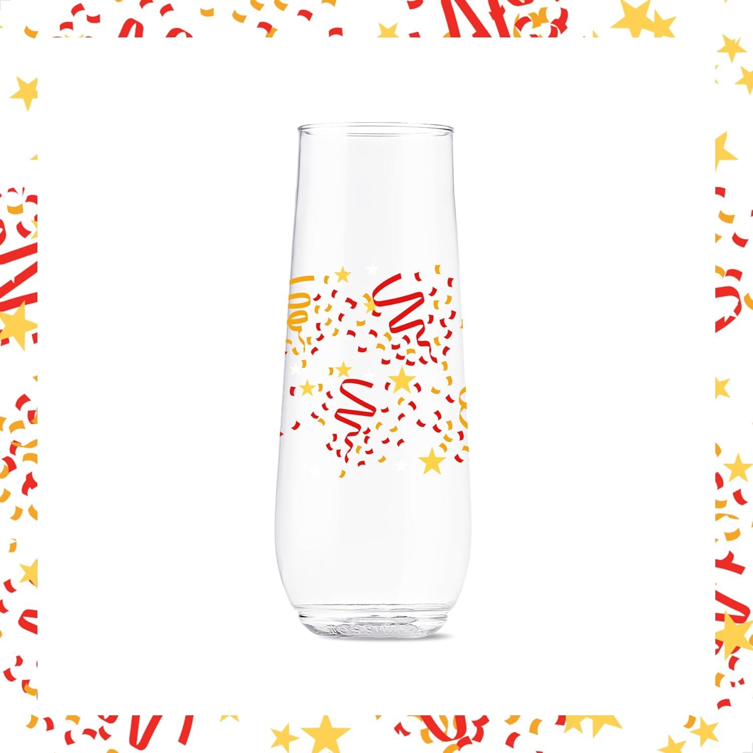 imageTOSSWARE POP 9oz Flute MidCentury Retro Series SET OF 6 Premium Quality Recyclable Unbreakable ampamp Crystal Clear Plastic Printed GlassesFestive Bliss