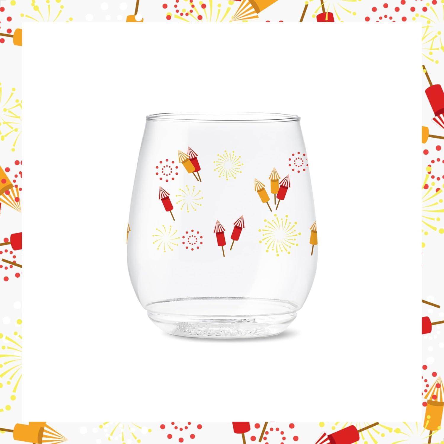 imageTOSSWARE POP 9oz Flute MidCentury Retro Series SET OF 6 Premium Quality Recyclable Unbreakable ampamp Crystal Clear Plastic Printed GlassesFestive Bliss
