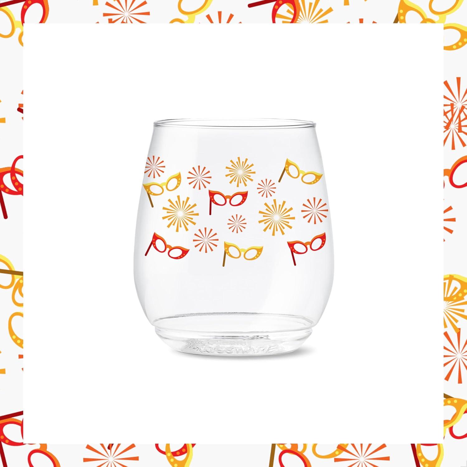 imageTOSSWARE POP 9oz Flute MidCentury Retro Series SET OF 6 Premium Quality Recyclable Unbreakable ampamp Crystal Clear Plastic Printed GlassesFestive Bliss