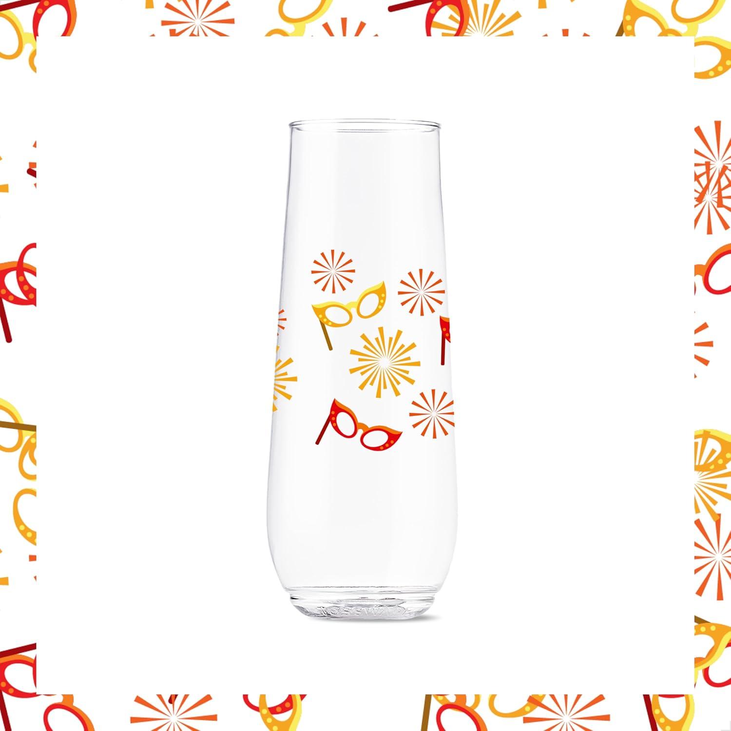 imageTOSSWARE POP 9oz Flute MidCentury Retro Series SET OF 6 Premium Quality Recyclable Unbreakable ampamp Crystal Clear Plastic Printed GlassesFestive Bliss