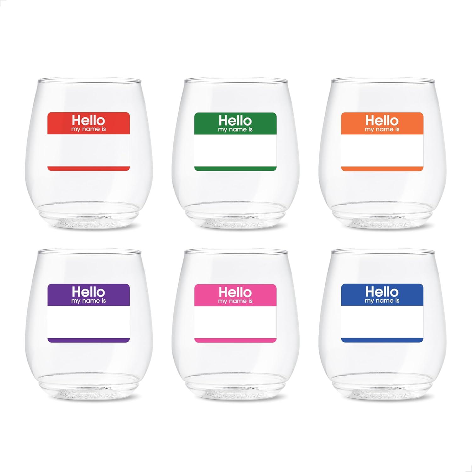 imageTOSSWARE POP 9oz Flute MidCentury Retro Series SET OF 6 Premium Quality Recyclable Unbreakable ampamp Crystal Clear Plastic Printed GlassesHello  My Name Is