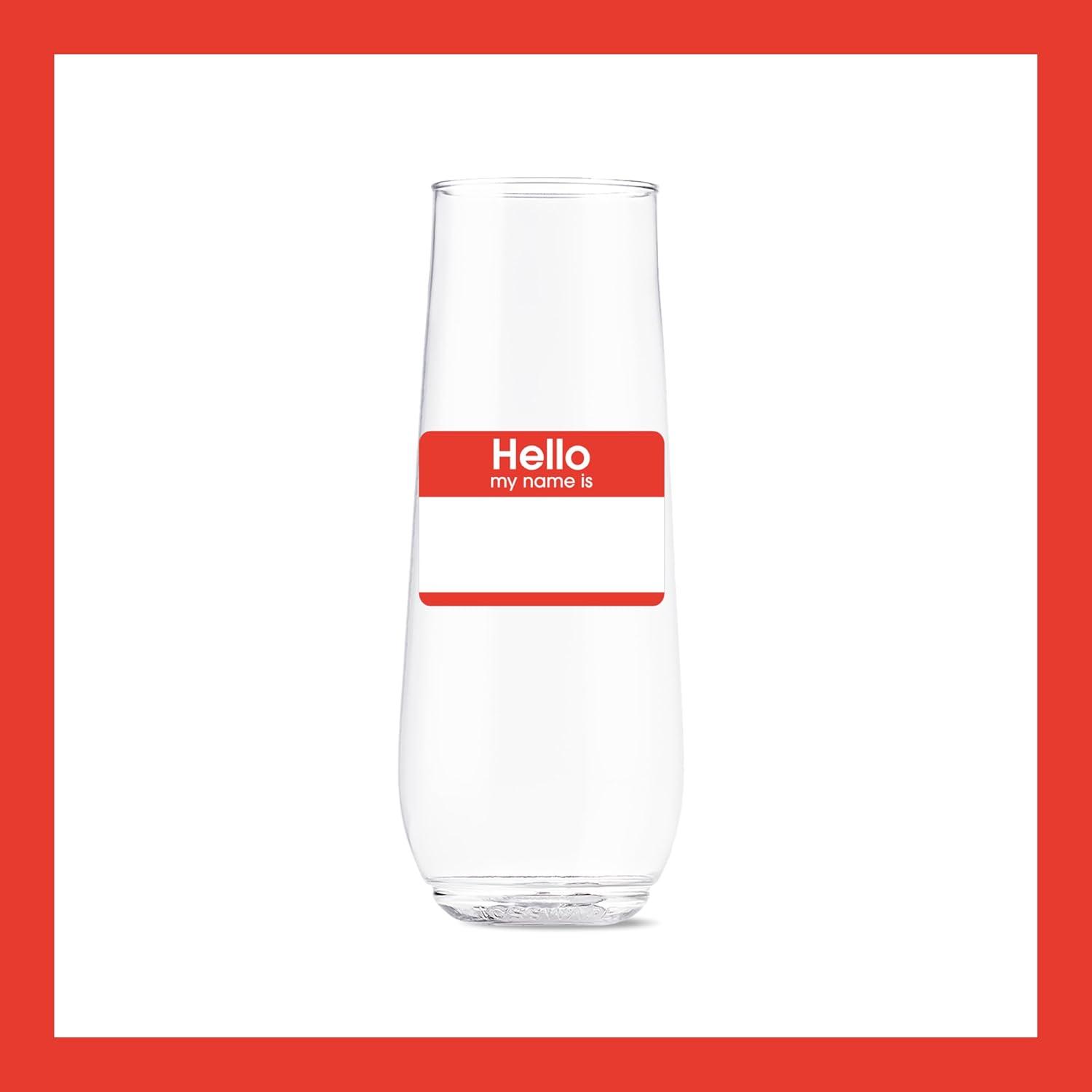 imageTOSSWARE POP 9oz Flute MidCentury Retro Series SET OF 6 Premium Quality Recyclable Unbreakable ampamp Crystal Clear Plastic Printed GlassesHello  My Name Is