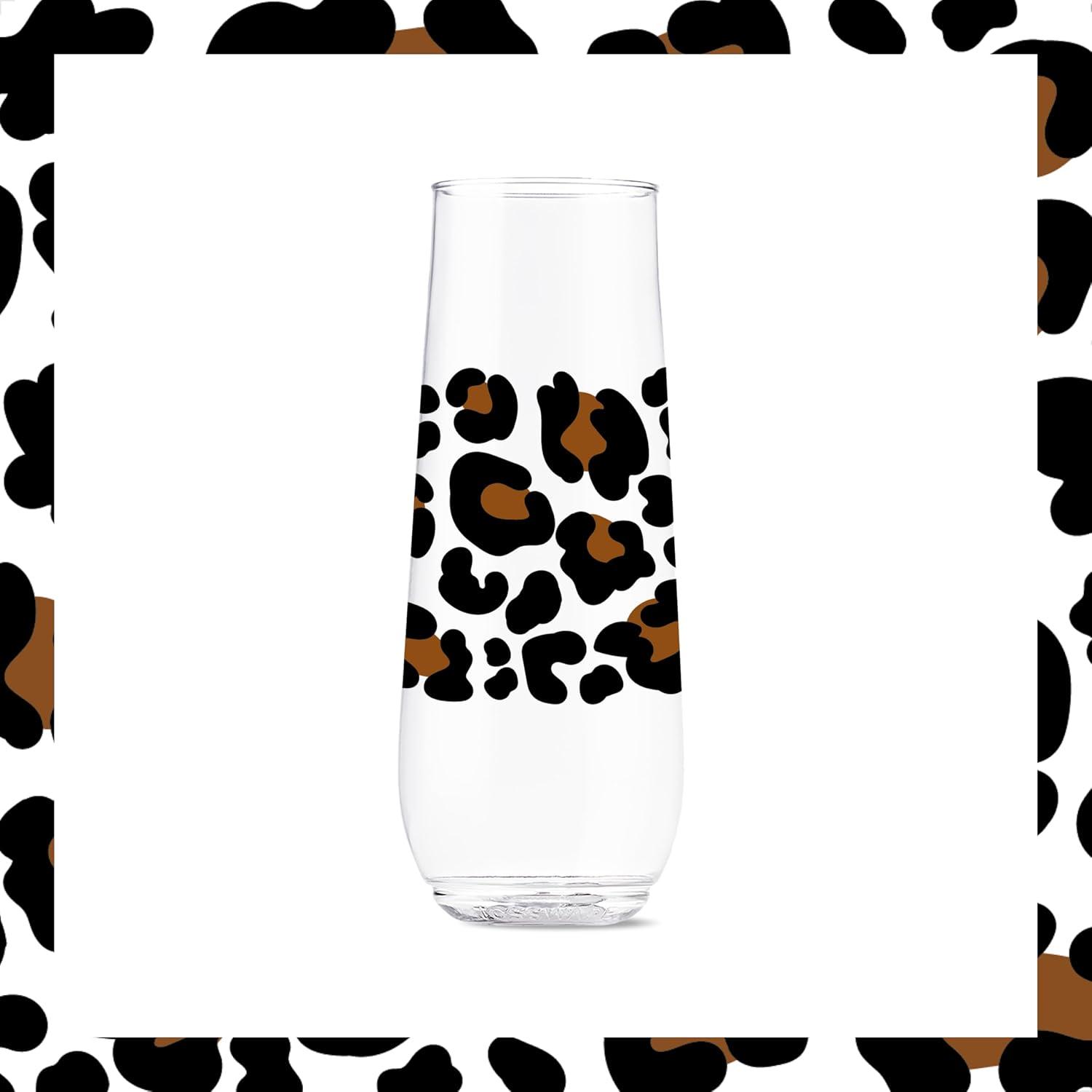 imageTOSSWARE POP 9oz Flute MidCentury Retro Series SET OF 6 Premium Quality Recyclable Unbreakable ampamp Crystal Clear Plastic Printed GlassesLeopard