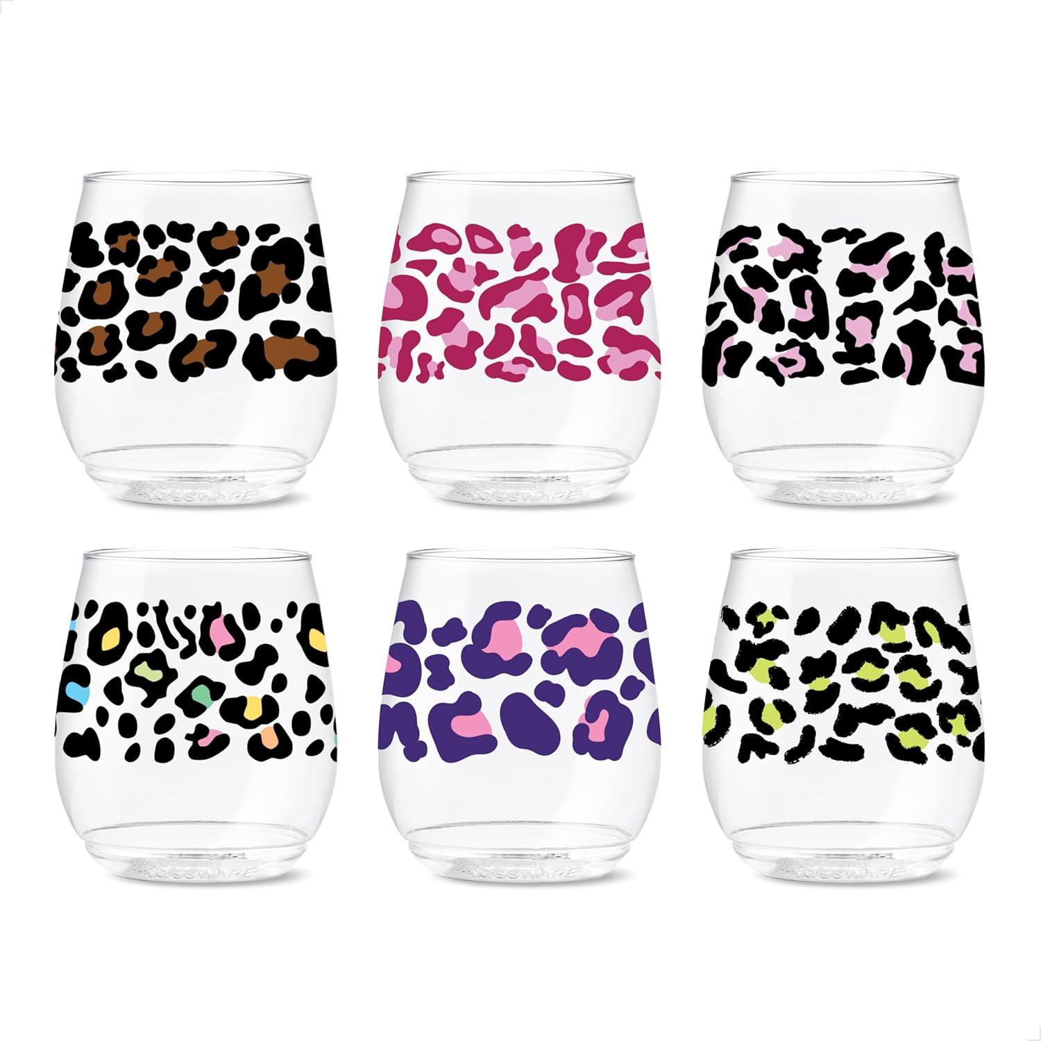 imageTOSSWARE POP 9oz Flute MidCentury Retro Series SET OF 6 Premium Quality Recyclable Unbreakable ampamp Crystal Clear Plastic Printed GlassesLeopard