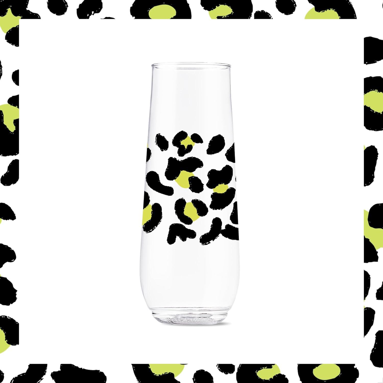imageTOSSWARE POP 9oz Flute MidCentury Retro Series SET OF 6 Premium Quality Recyclable Unbreakable ampamp Crystal Clear Plastic Printed GlassesLeopard