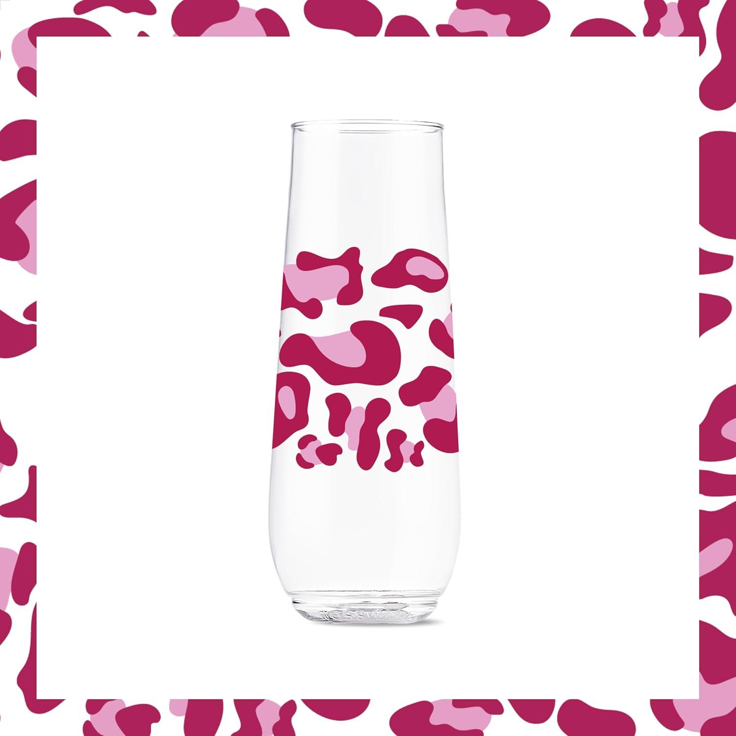 imageTOSSWARE POP 9oz Flute MidCentury Retro Series SET OF 6 Premium Quality Recyclable Unbreakable ampamp Crystal Clear Plastic Printed GlassesLeopard
