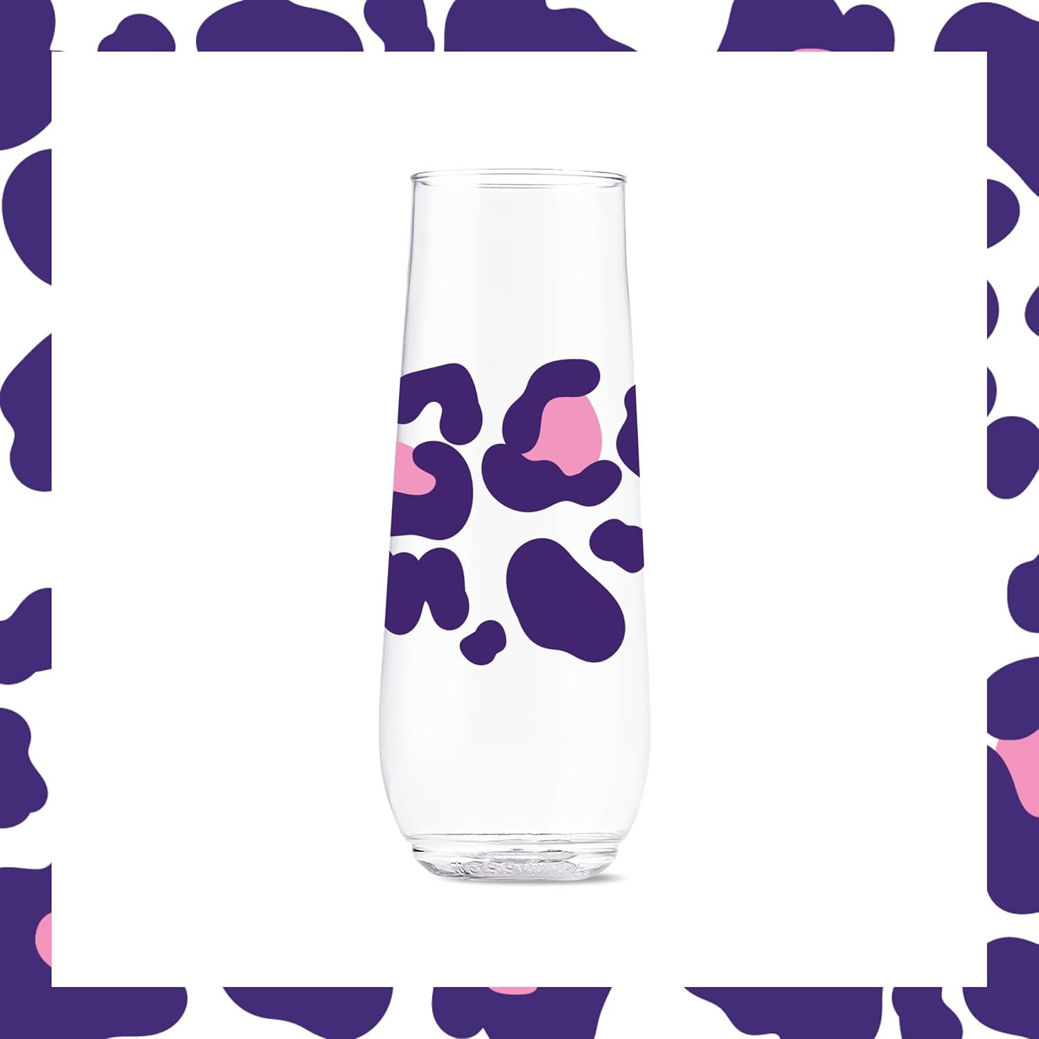imageTOSSWARE POP 9oz Flute MidCentury Retro Series SET OF 6 Premium Quality Recyclable Unbreakable ampamp Crystal Clear Plastic Printed GlassesLeopard
