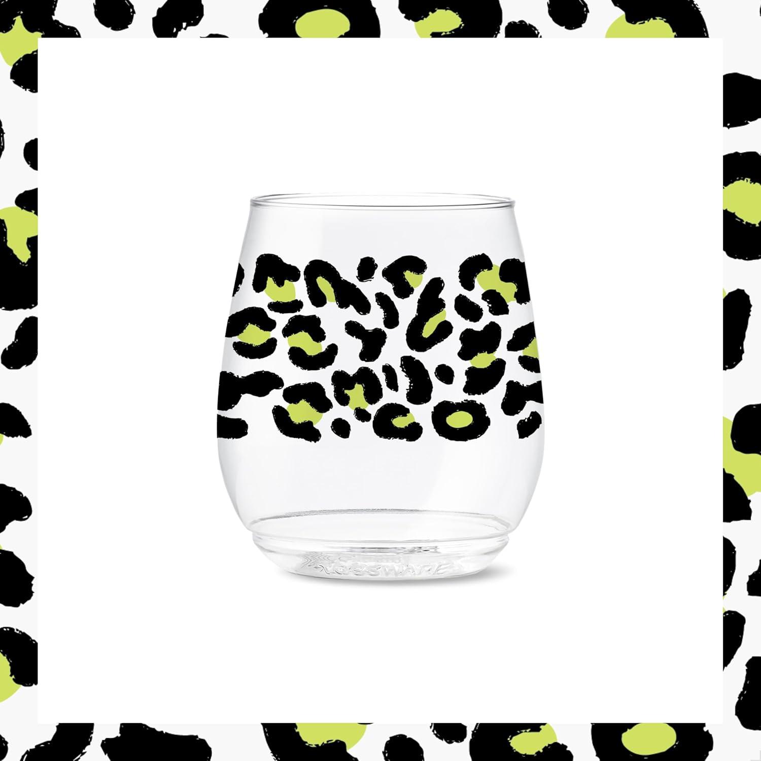 imageTOSSWARE POP 9oz Flute MidCentury Retro Series SET OF 6 Premium Quality Recyclable Unbreakable ampamp Crystal Clear Plastic Printed GlassesLeopard