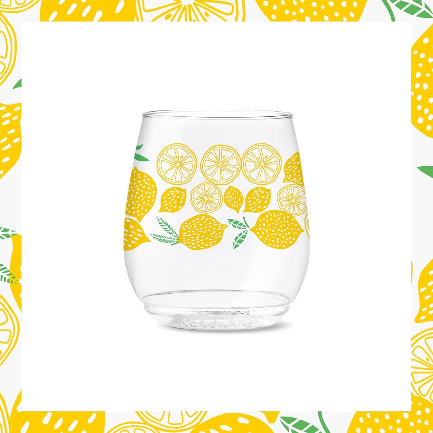 imageTOSSWARE POP 9oz Flute MidCentury Retro Series SET OF 6 Premium Quality Recyclable Unbreakable ampamp Crystal Clear Plastic Printed GlassesLimoncello