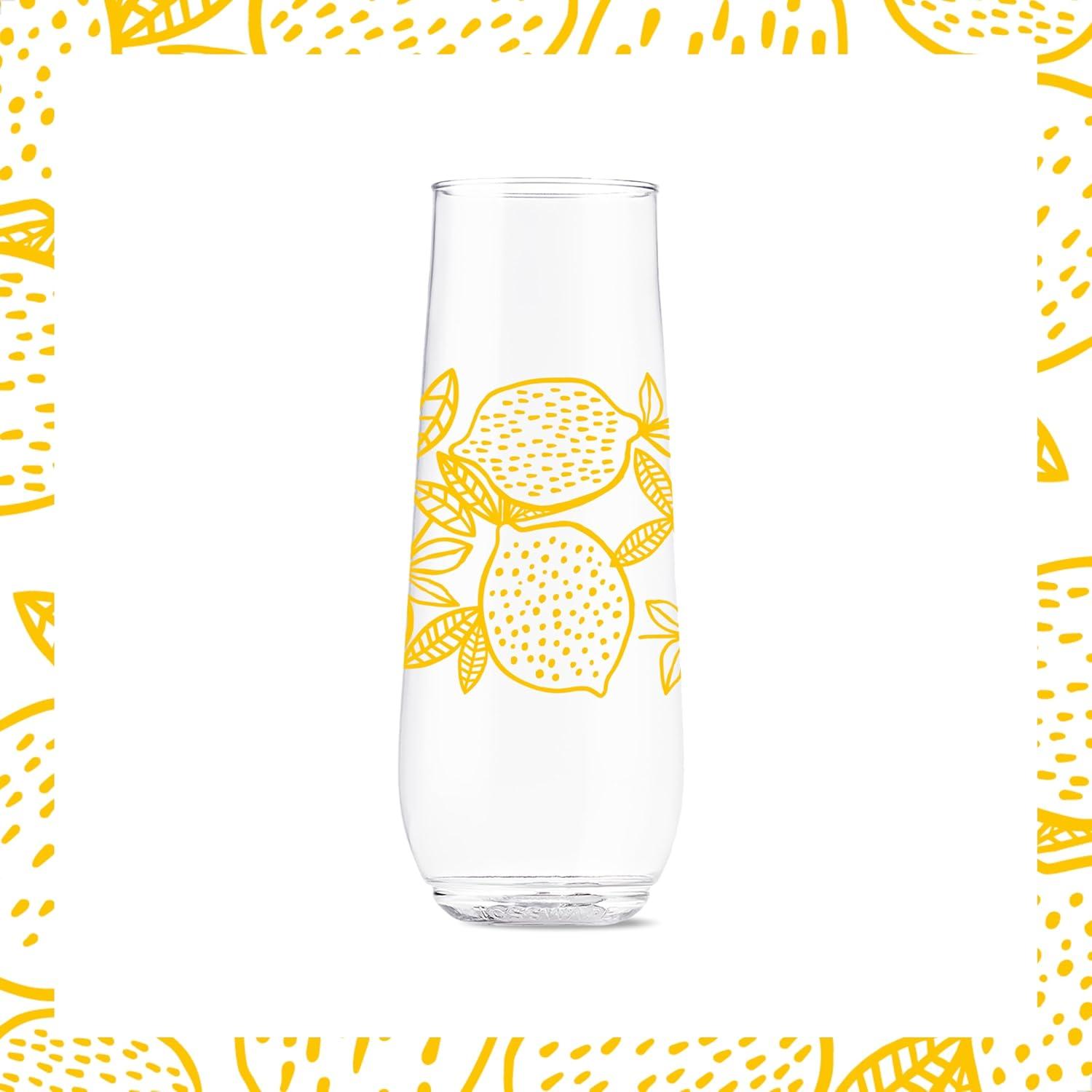 imageTOSSWARE POP 9oz Flute MidCentury Retro Series SET OF 6 Premium Quality Recyclable Unbreakable ampamp Crystal Clear Plastic Printed GlassesLimoncello