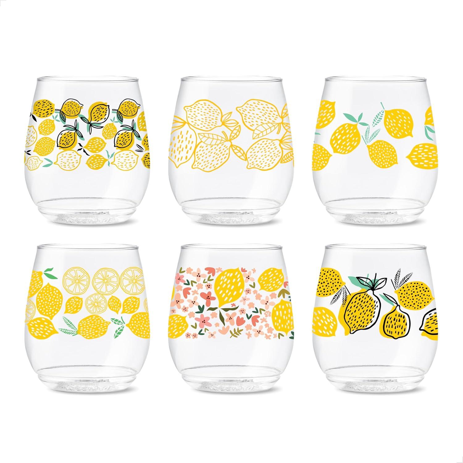 imageTOSSWARE POP 9oz Flute MidCentury Retro Series SET OF 6 Premium Quality Recyclable Unbreakable ampamp Crystal Clear Plastic Printed GlassesLimoncello