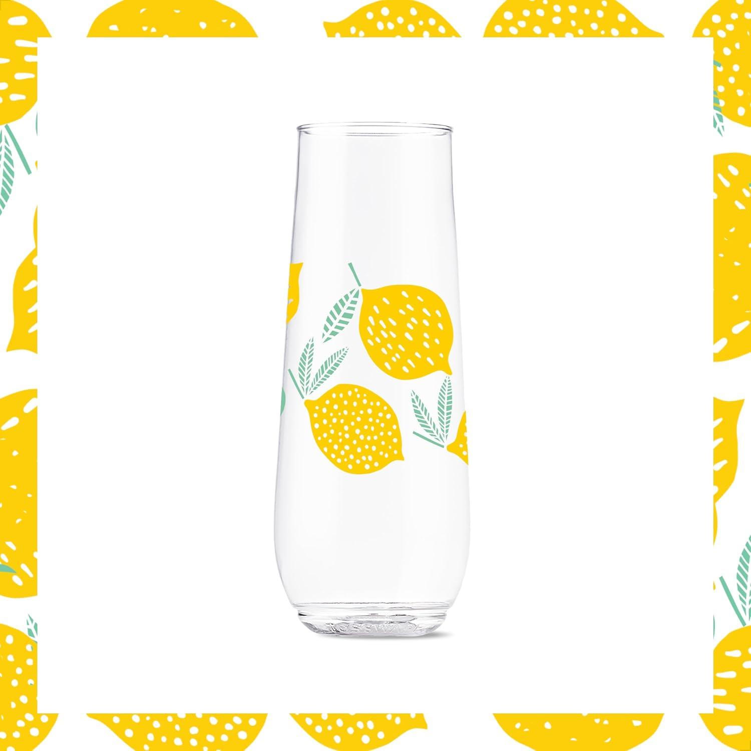imageTOSSWARE POP 9oz Flute MidCentury Retro Series SET OF 6 Premium Quality Recyclable Unbreakable ampamp Crystal Clear Plastic Printed GlassesLimoncello