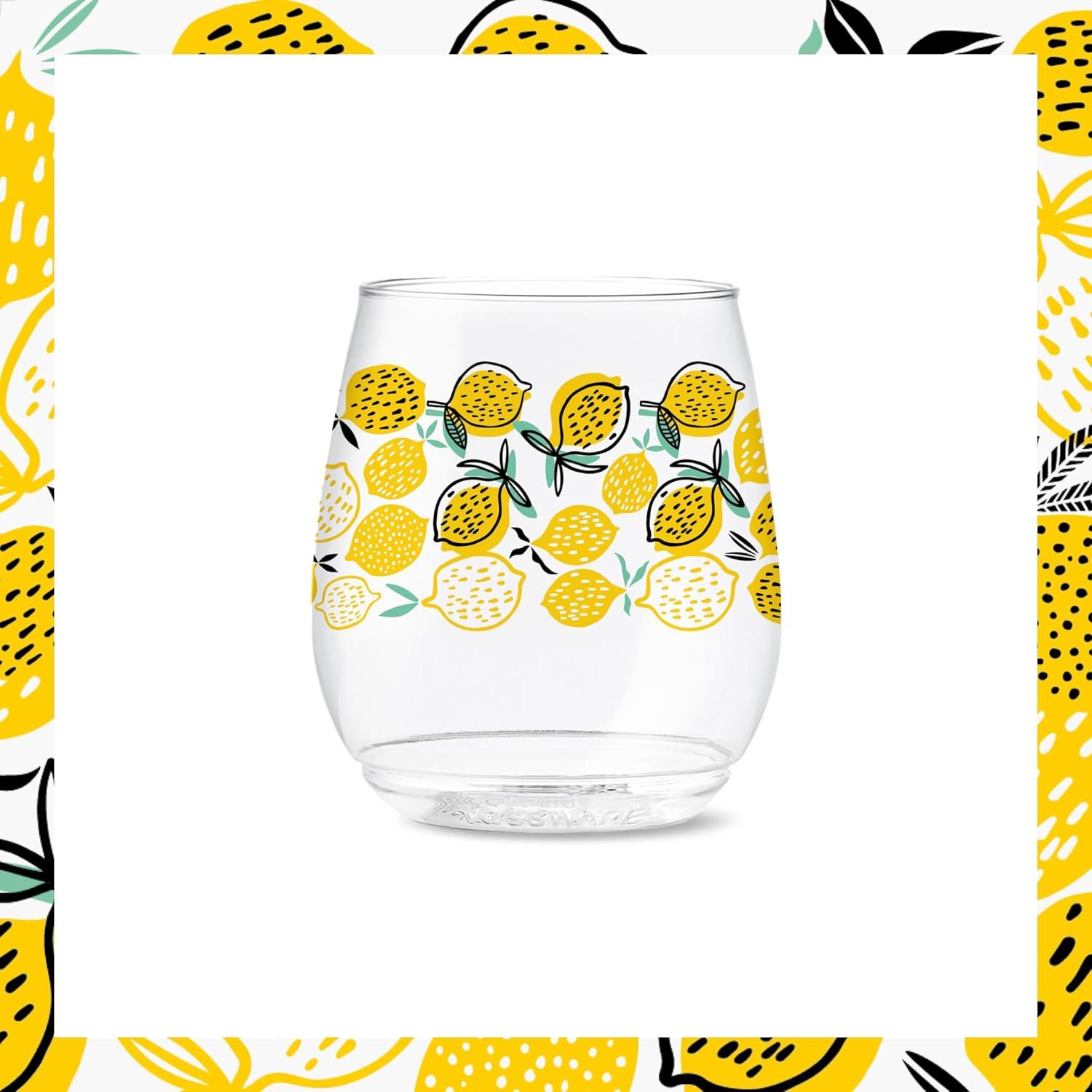 imageTOSSWARE POP 9oz Flute MidCentury Retro Series SET OF 6 Premium Quality Recyclable Unbreakable ampamp Crystal Clear Plastic Printed GlassesLimoncello