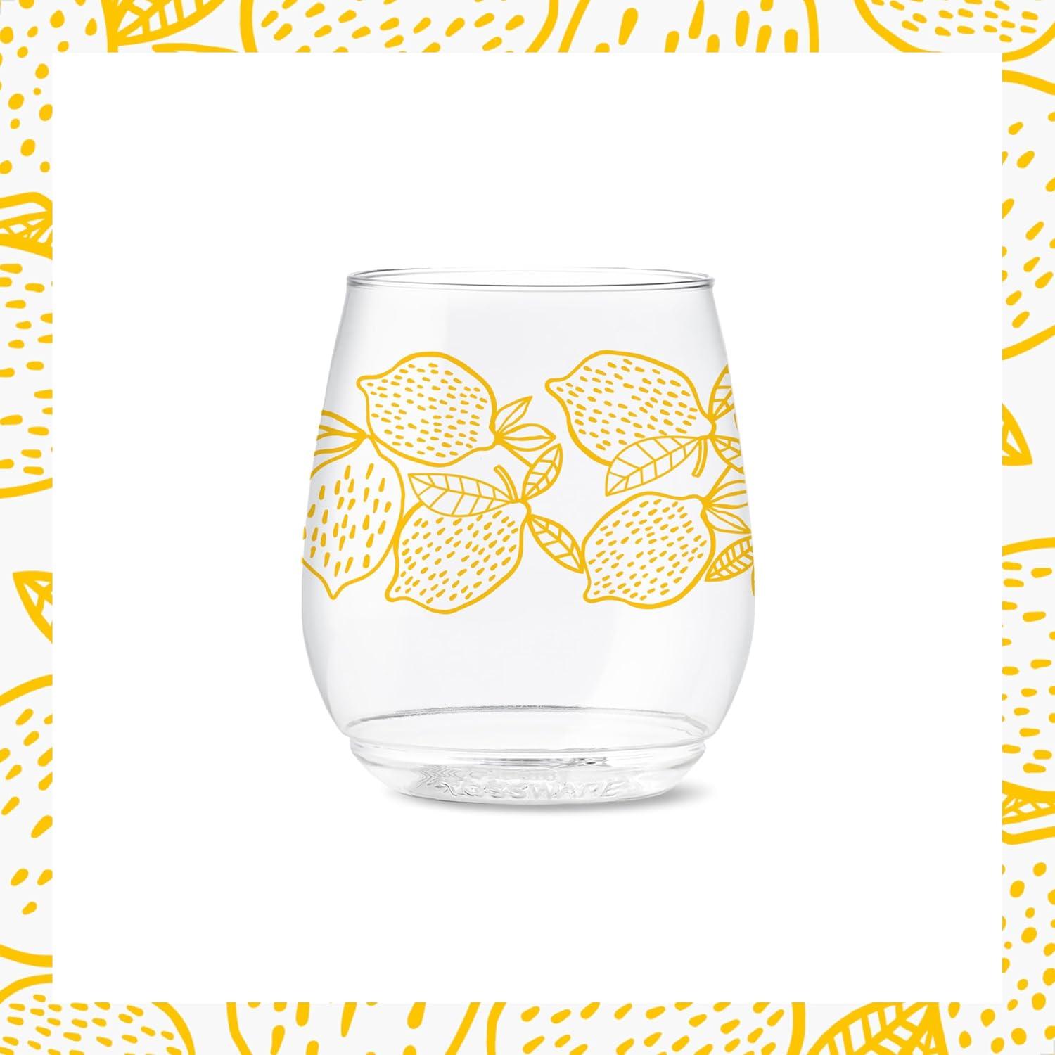 imageTOSSWARE POP 9oz Flute MidCentury Retro Series SET OF 6 Premium Quality Recyclable Unbreakable ampamp Crystal Clear Plastic Printed GlassesLimoncello