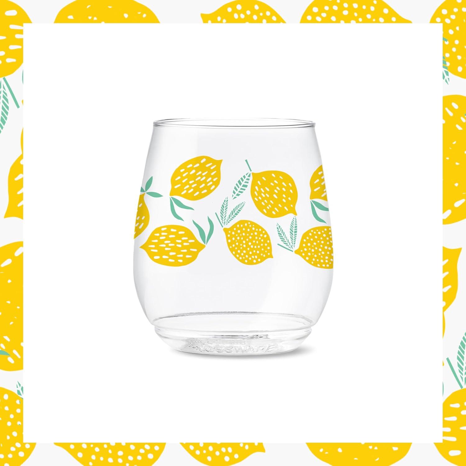 imageTOSSWARE POP 9oz Flute MidCentury Retro Series SET OF 6 Premium Quality Recyclable Unbreakable ampamp Crystal Clear Plastic Printed GlassesLimoncello