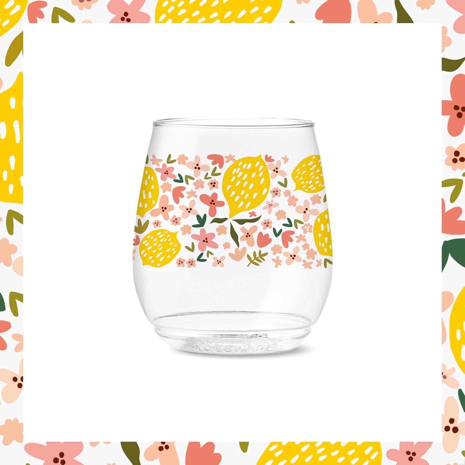 imageTOSSWARE POP 9oz Flute MidCentury Retro Series SET OF 6 Premium Quality Recyclable Unbreakable ampamp Crystal Clear Plastic Printed GlassesLimoncello