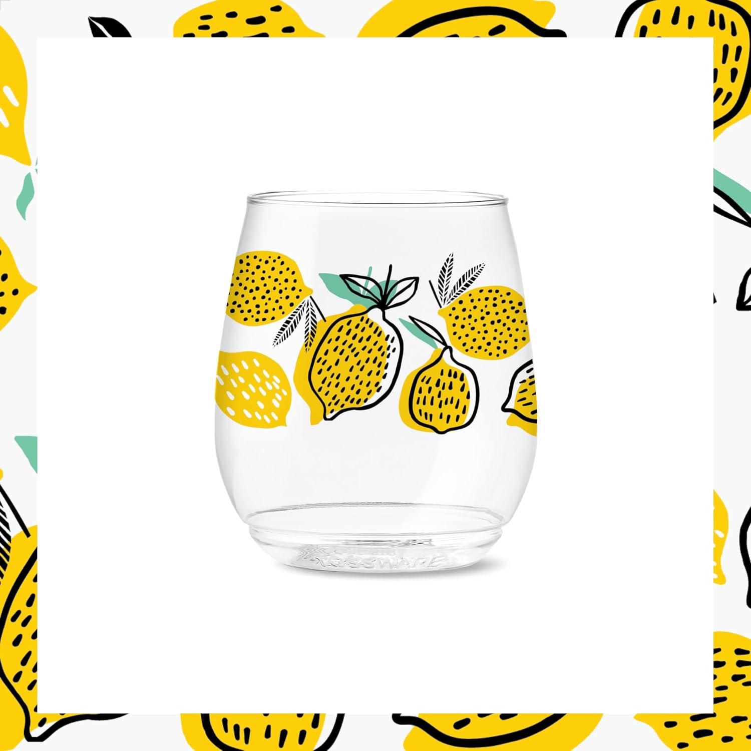 imageTOSSWARE POP 9oz Flute MidCentury Retro Series SET OF 6 Premium Quality Recyclable Unbreakable ampamp Crystal Clear Plastic Printed GlassesLimoncello