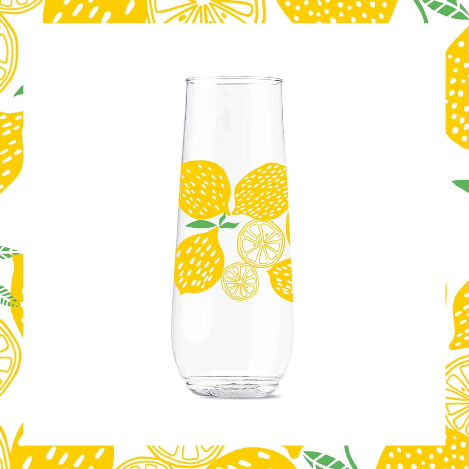 imageTOSSWARE POP 9oz Flute MidCentury Retro Series SET OF 6 Premium Quality Recyclable Unbreakable ampamp Crystal Clear Plastic Printed GlassesLimoncello