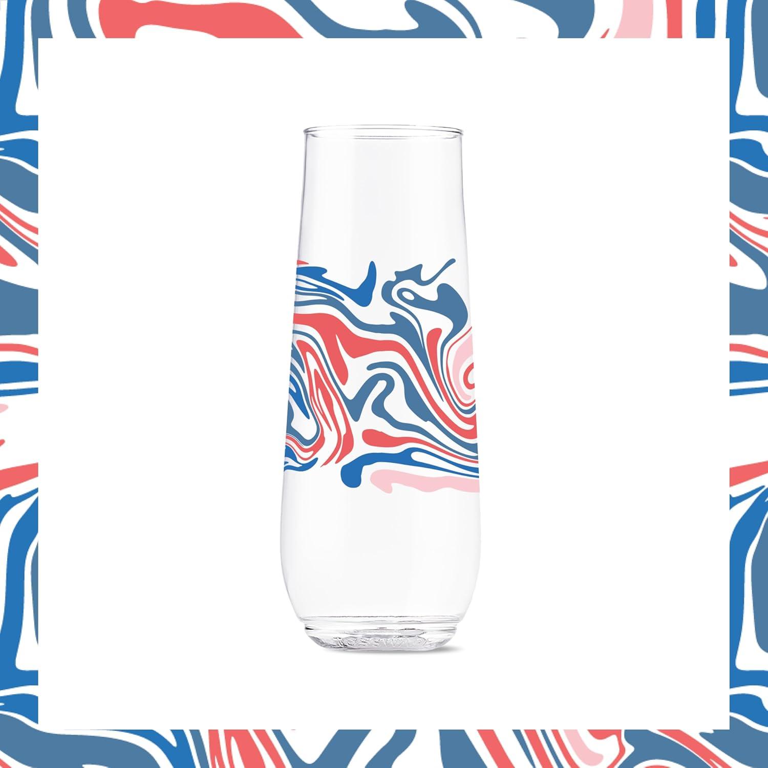 imageTOSSWARE POP 9oz Flute MidCentury Retro Series SET OF 6 Premium Quality Recyclable Unbreakable ampamp Crystal Clear Plastic Printed GlassesLiquid Marble