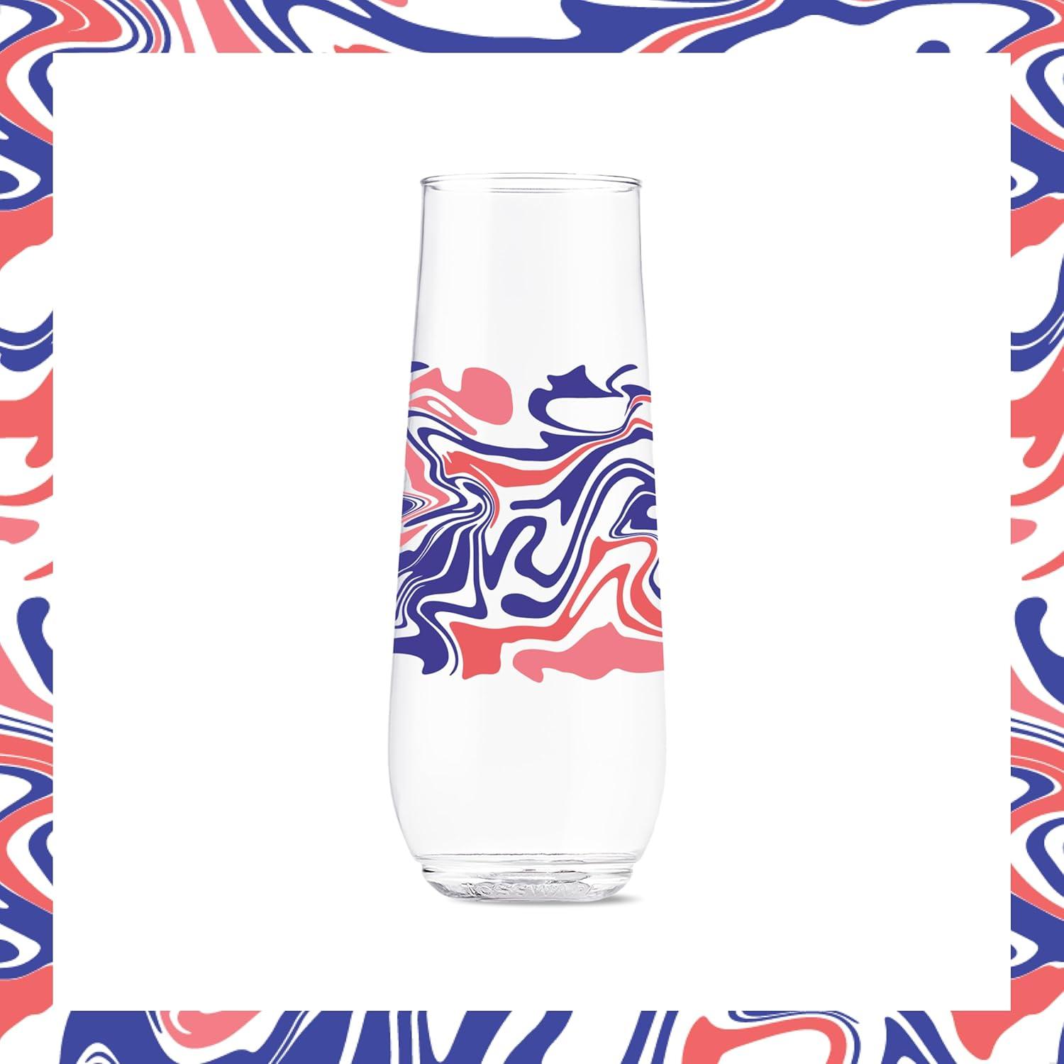 imageTOSSWARE POP 9oz Flute MidCentury Retro Series SET OF 6 Premium Quality Recyclable Unbreakable ampamp Crystal Clear Plastic Printed GlassesLiquid Marble