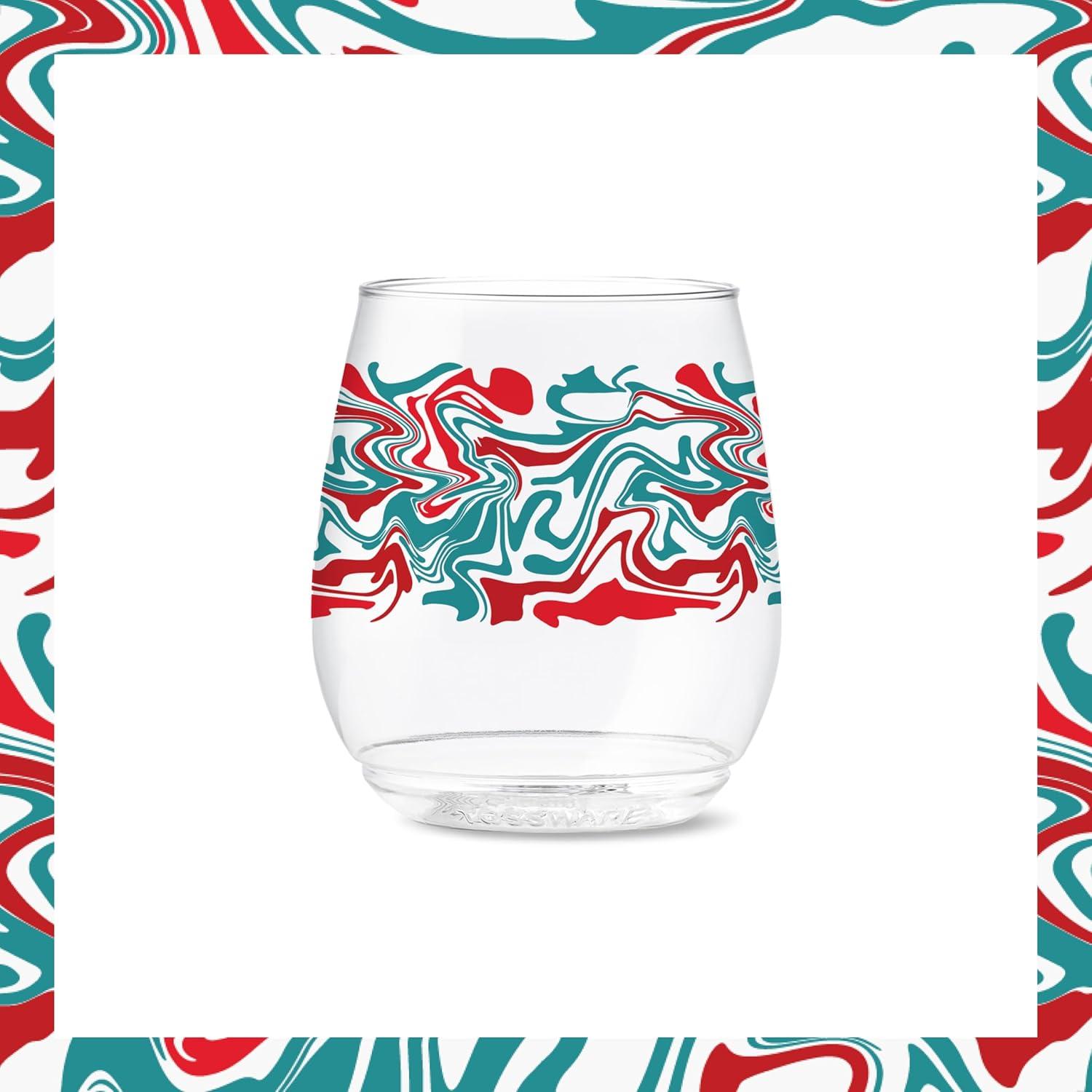 imageTOSSWARE POP 9oz Flute MidCentury Retro Series SET OF 6 Premium Quality Recyclable Unbreakable ampamp Crystal Clear Plastic Printed GlassesLiquid Marble