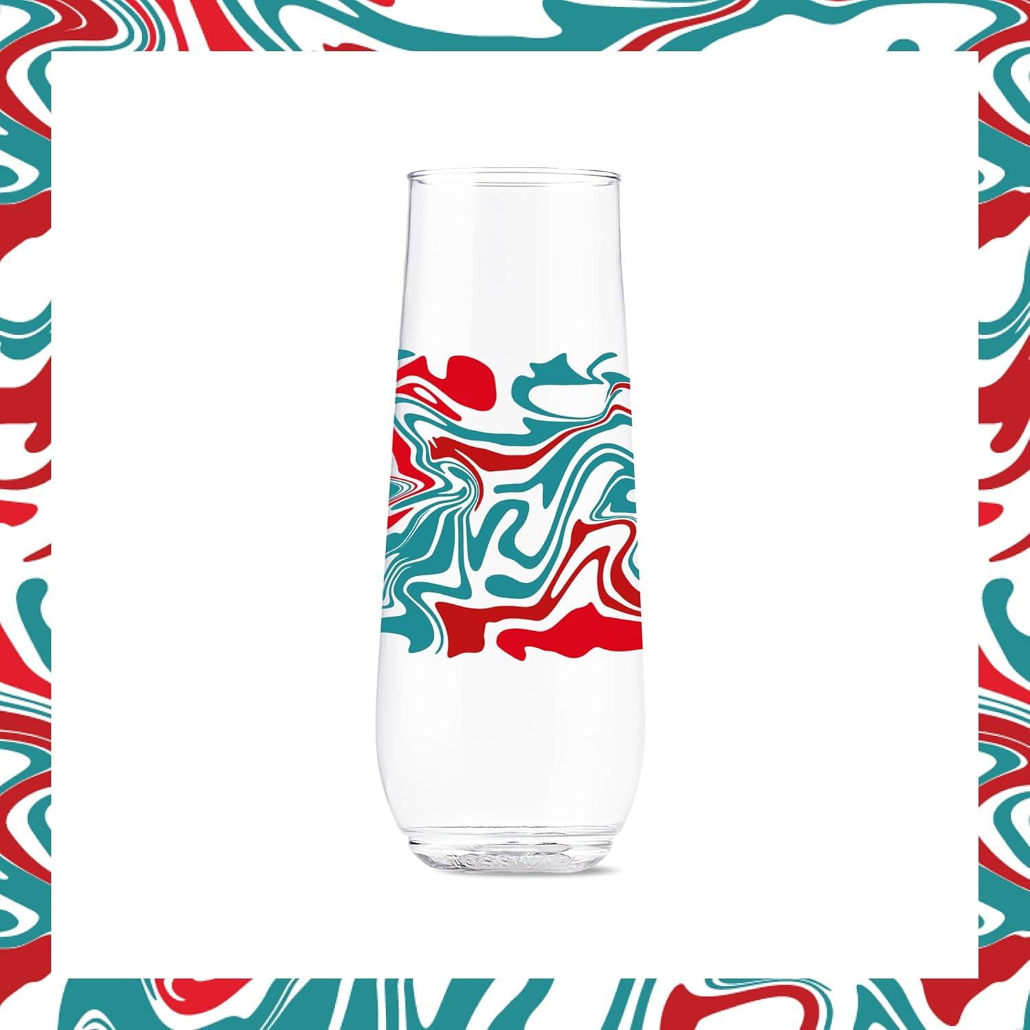 imageTOSSWARE POP 9oz Flute MidCentury Retro Series SET OF 6 Premium Quality Recyclable Unbreakable ampamp Crystal Clear Plastic Printed GlassesLiquid Marble